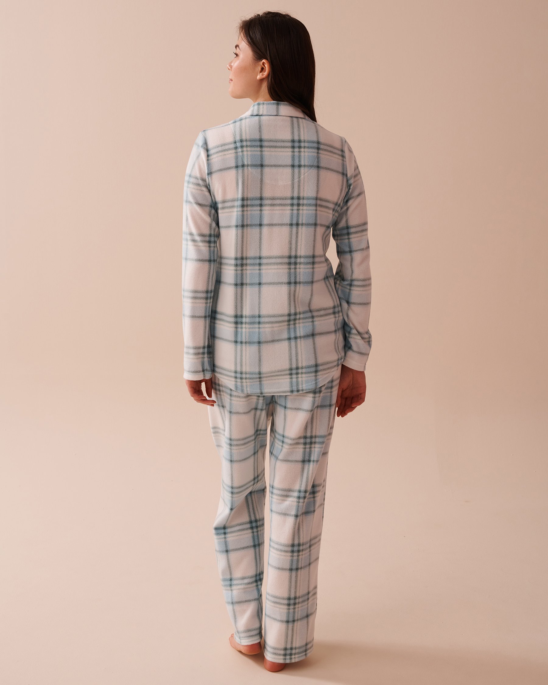 LA VIE EN ROSE Blue Plaid Micropolar PJ Set Blue & White Plaid 40400074 - View2