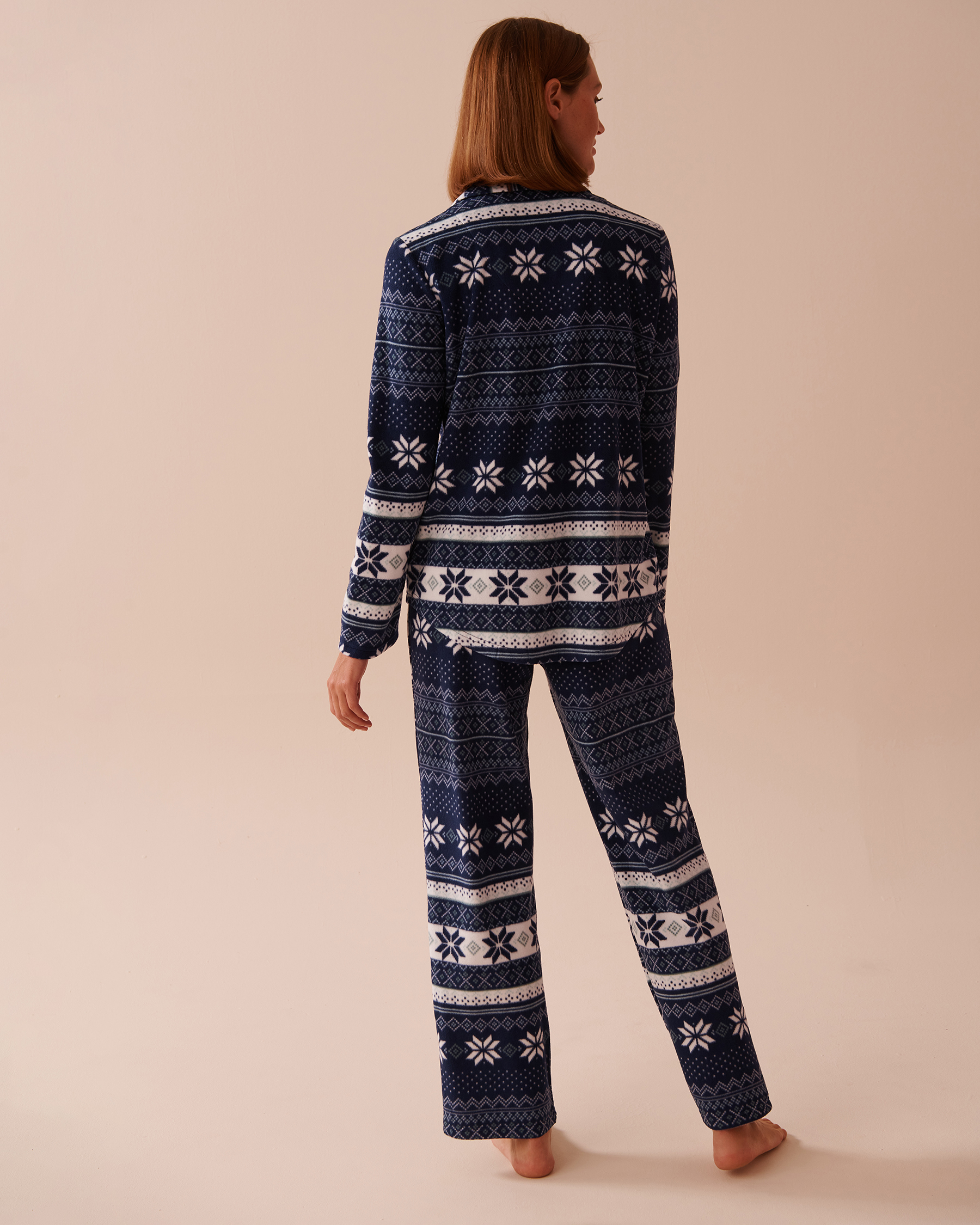 LA VIE EN ROSE Blue Fair Isle Print Micropolar PJ Set Navy Blue Fair Isle Print 40400074 - View2
