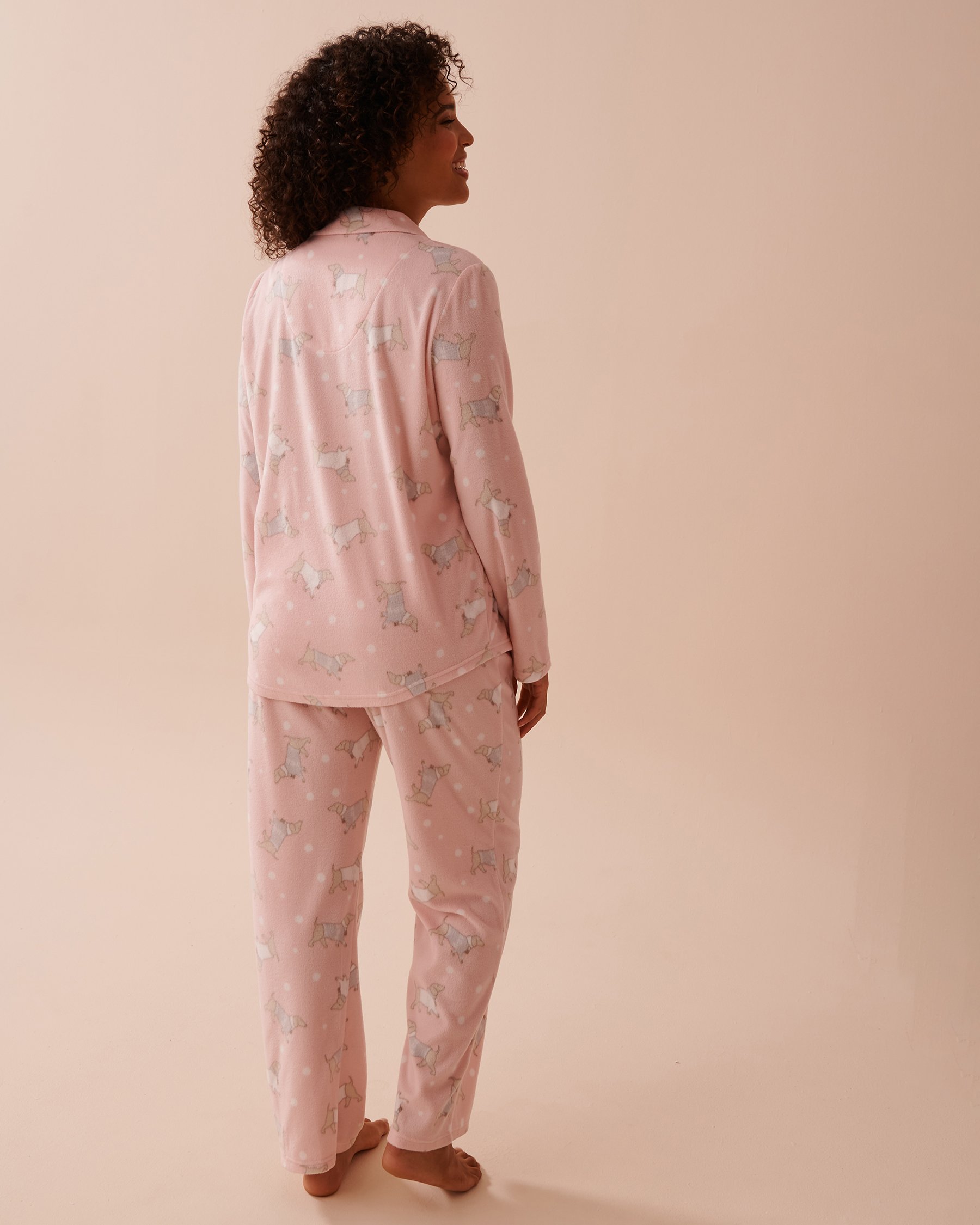 LA VIE EN ROSE Dachshund Print Micropolar PJ Set Dachshund/Fairy Pink 40400074 - View2