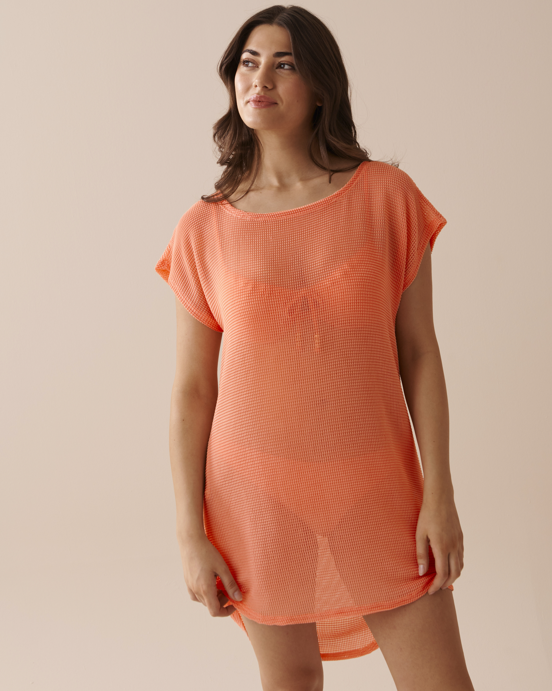 LA VIE EN ROSE AQUA Fishnet Tunic Papaya 80100022 - View2