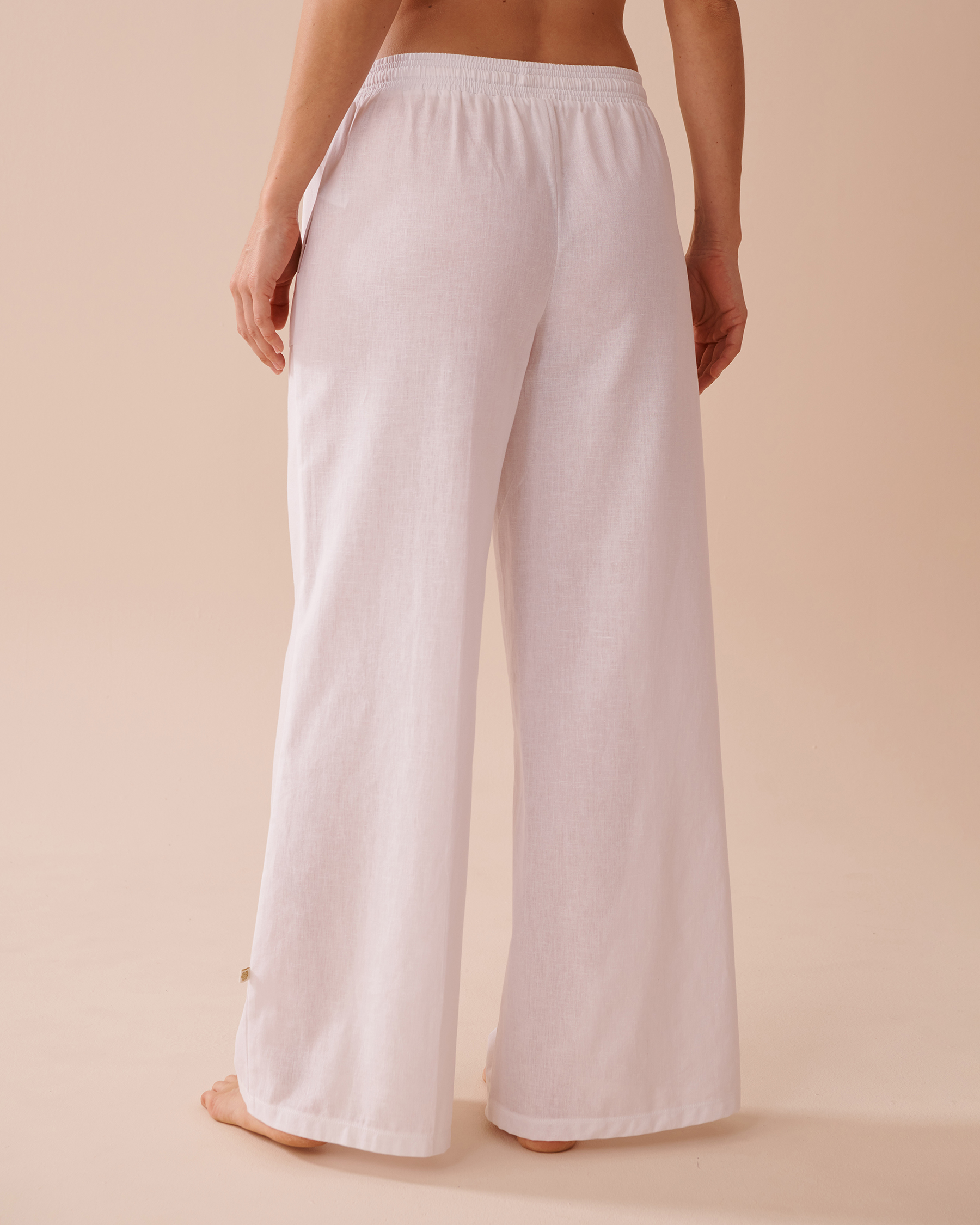 LA VIE EN ROSE AQUA Cotton-Linen Blend Wide Leg Pants White 80200058 - View2