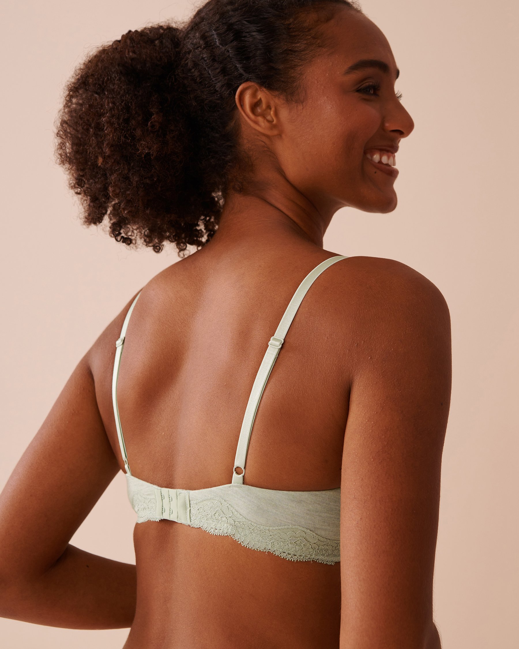 LA VIE EN ROSE Lightly Lined Modal and Lace Demi Bra Frosty Green 10200452 - View2