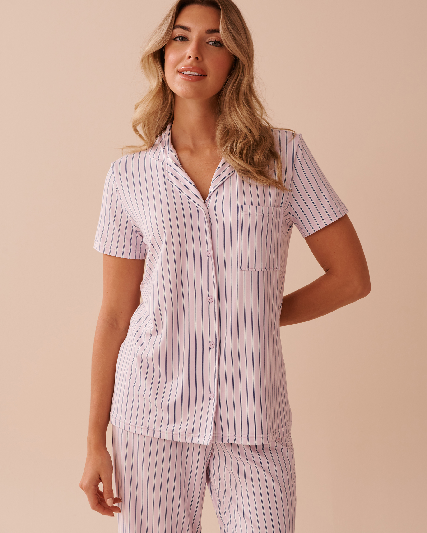 LA VIE EN ROSE Lavender Stripe Super Soft Button-down Shirt Lavender Stripes 40100678 - View1
