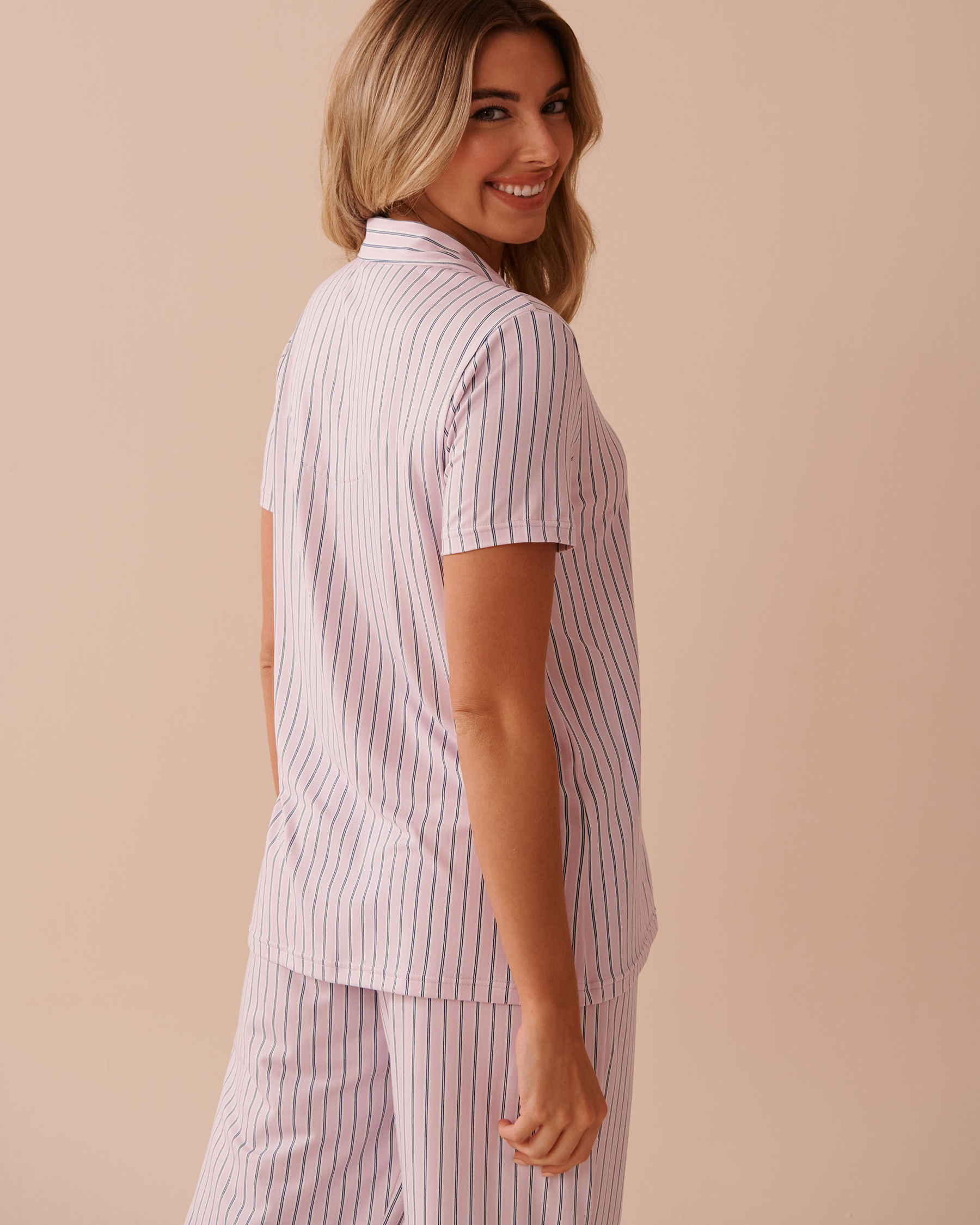 LA VIE EN ROSE Lavender Stripe Super Soft Button-down Shirt Lavender Stripes 40100678 - View2