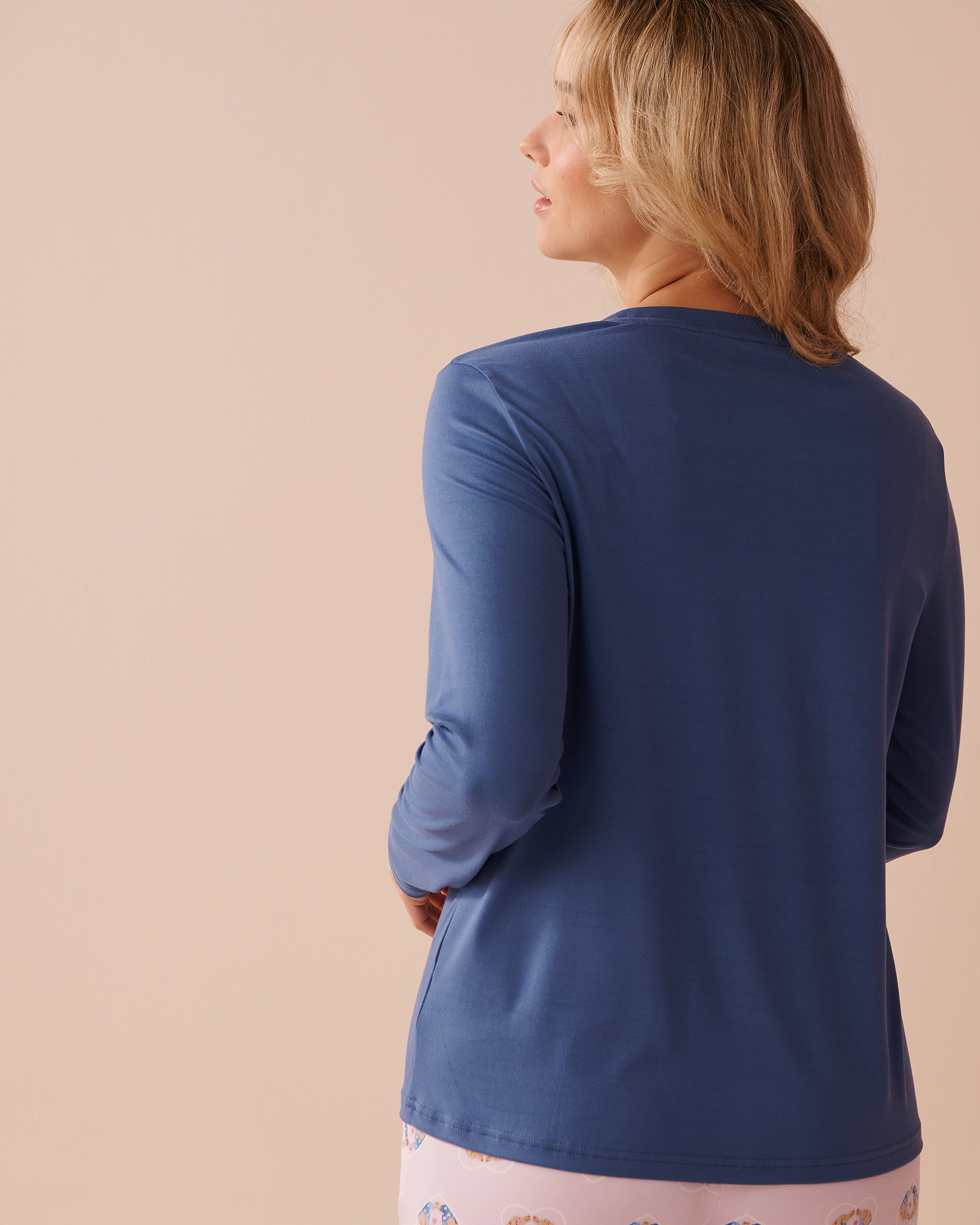 LA VIE EN ROSE Dog Print Super Soft Long Sleeve Shirt Grey Blue 40100680 - View2