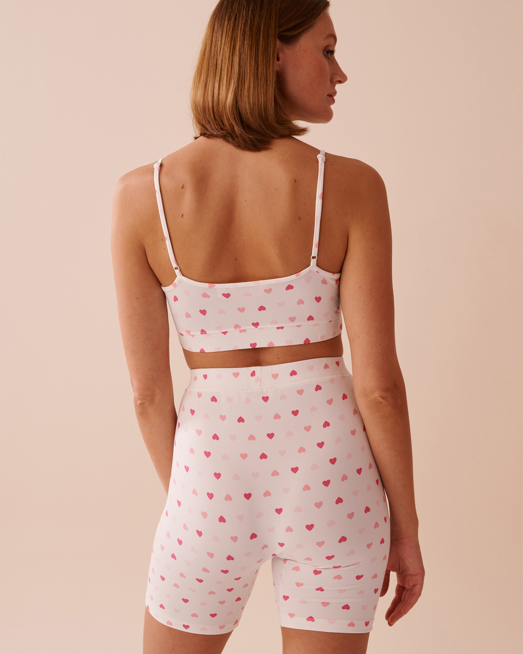 LA VIE EN ROSE Heart Print Super Soft Crop Cami White/Pink Hearts 40100688 - View2