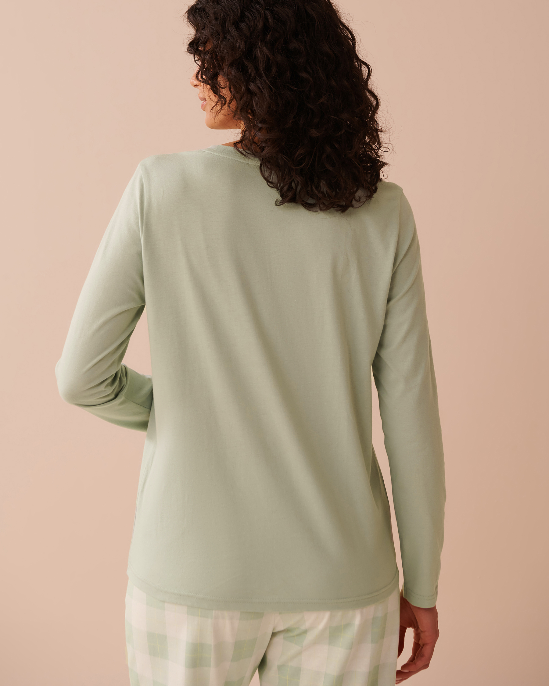 LA VIE EN ROSE Sunflower Print Cotton Long Sleeve Shirt Frosty Green 40100692 - View2