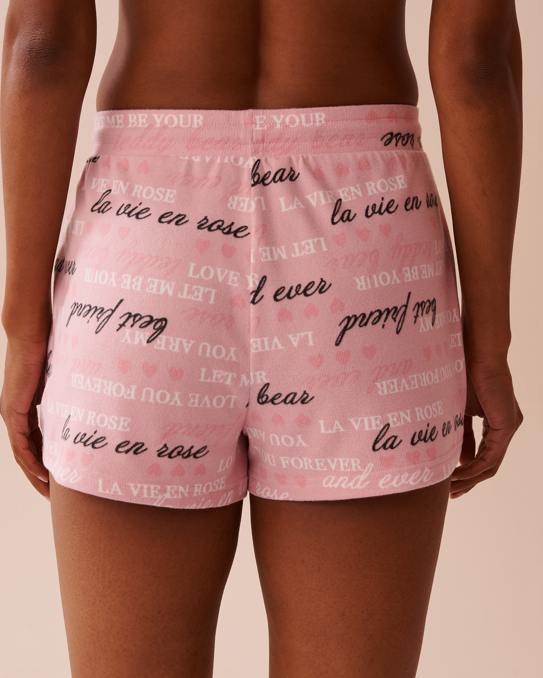 LA VIE EN ROSE Heart and Letter Print Recycled Fibers Pajama Shorts Blushing Pink 40200660 - View2