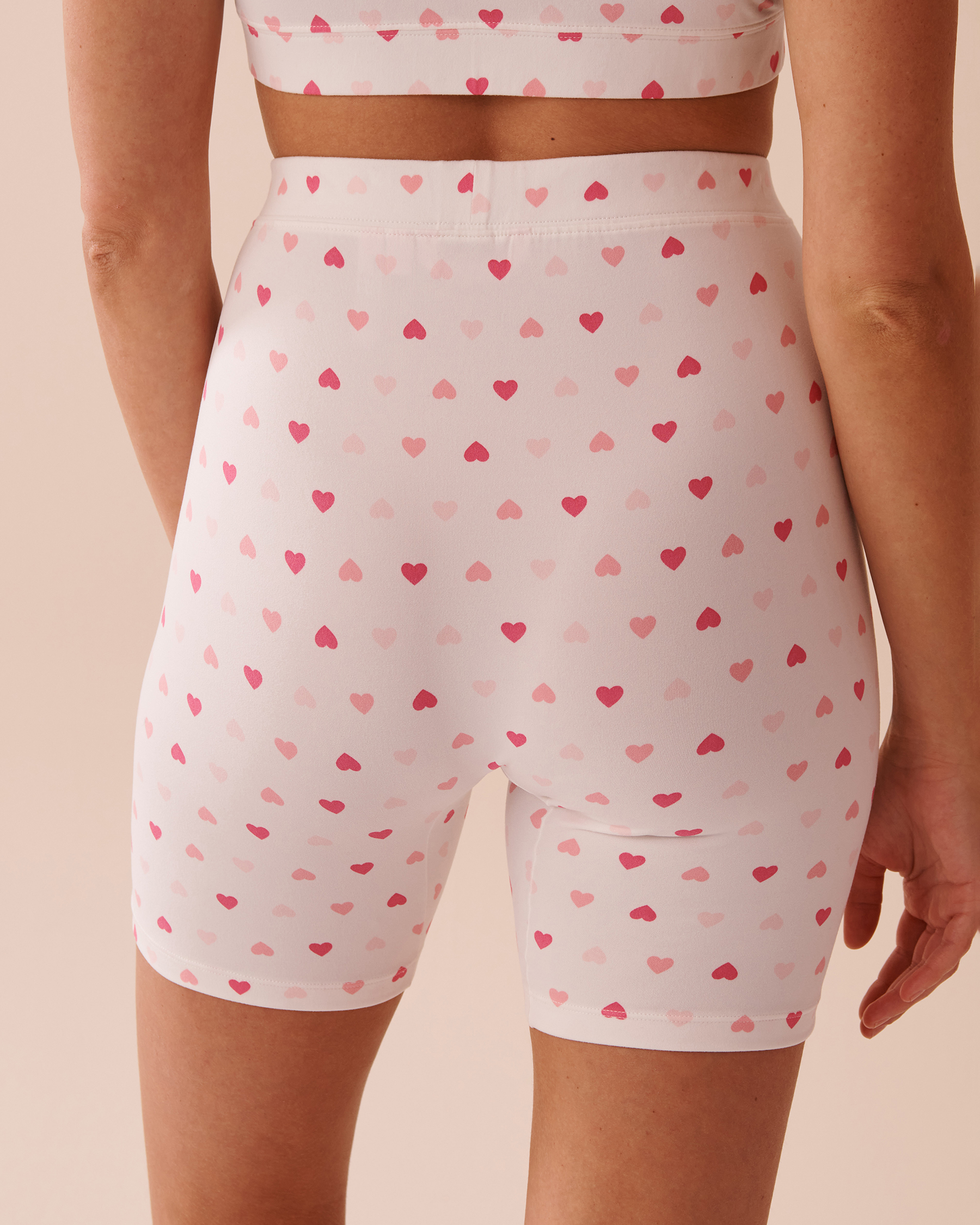 LA VIE EN ROSE Heart Print Super Soft Biker Style Pajama Shorts White/Pink Hearts 40200676 - View2