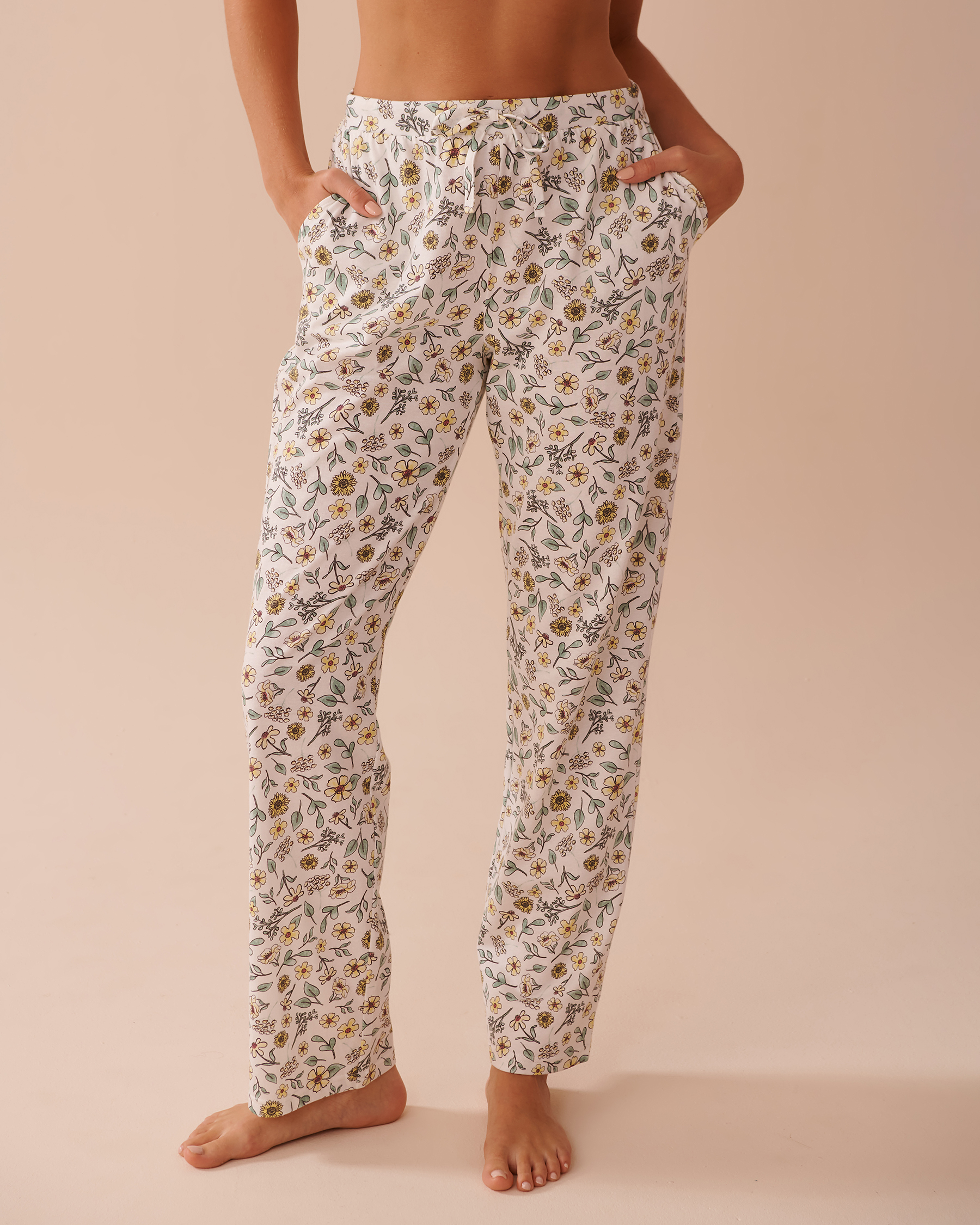 LA VIE EN ROSE Sunflower Print Cotton Pajama Pants White/Sunflowers 40200681 - View1