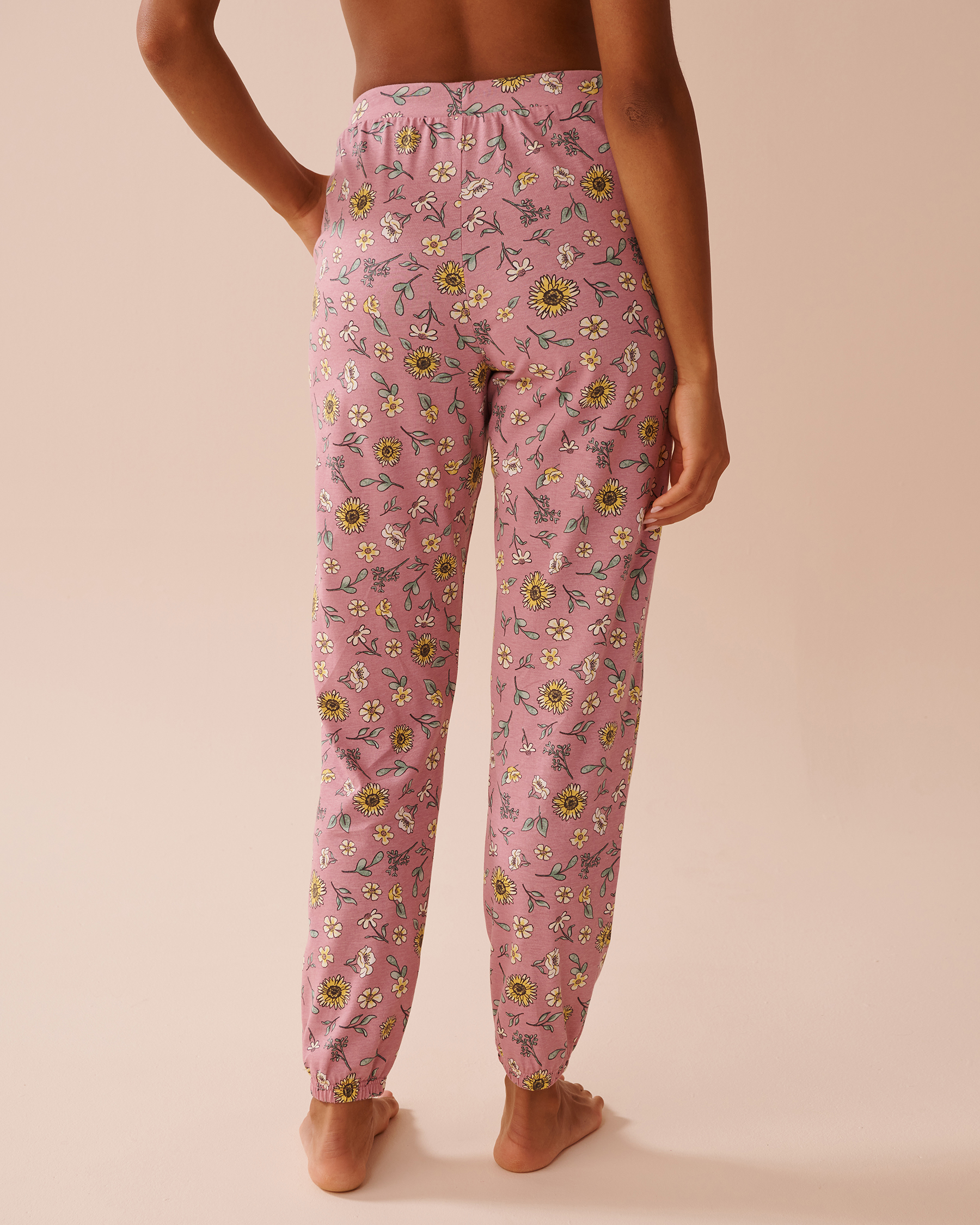LA VIE EN ROSE Sunflower Print Cotton Jogger Pajama Pants Old Pink/Sunflowers 40200684 - View2