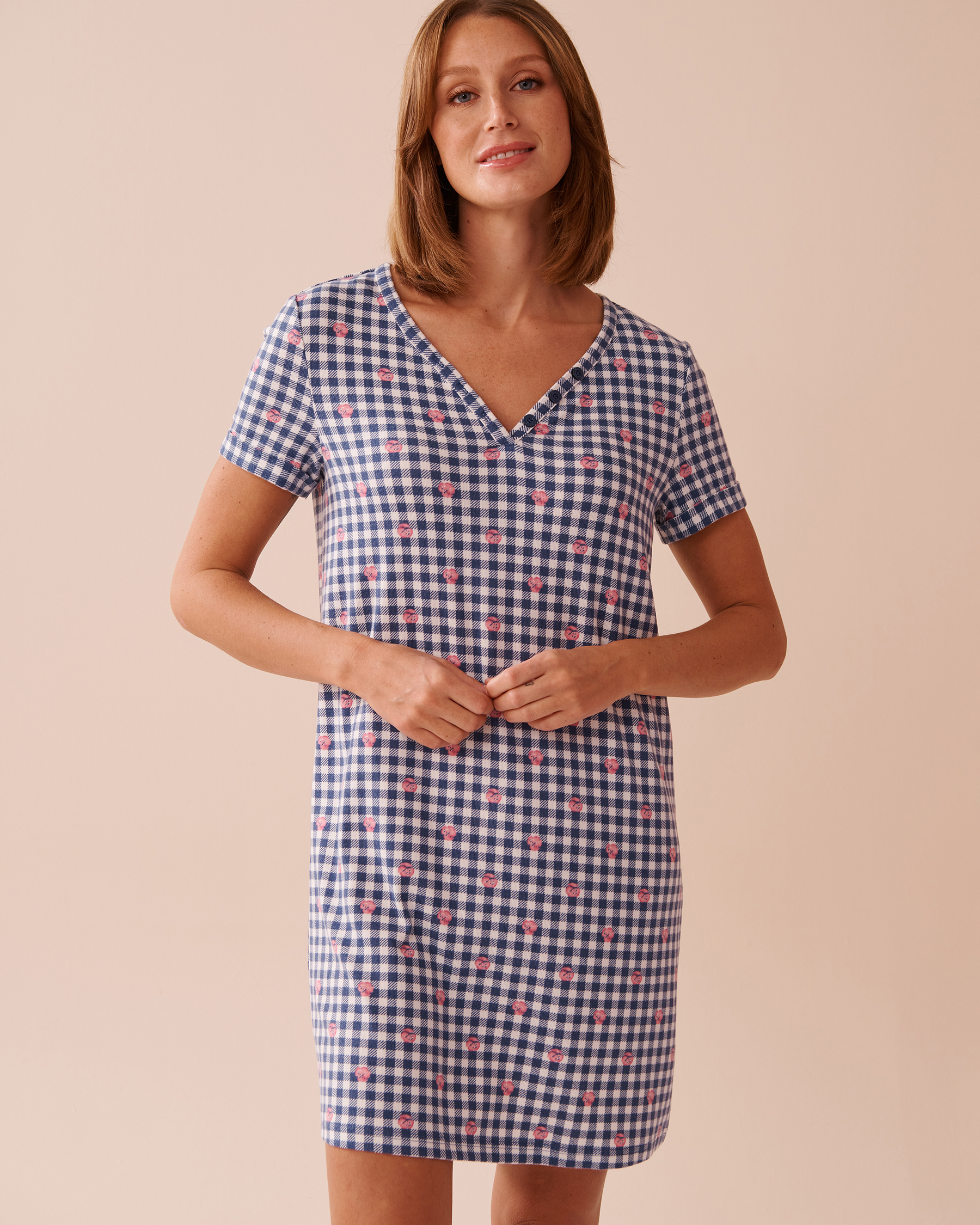 LA VIE EN ROSE Gingham Print Recycled Fibers Sleepshirt Gingham/Roses 40500401 - View1