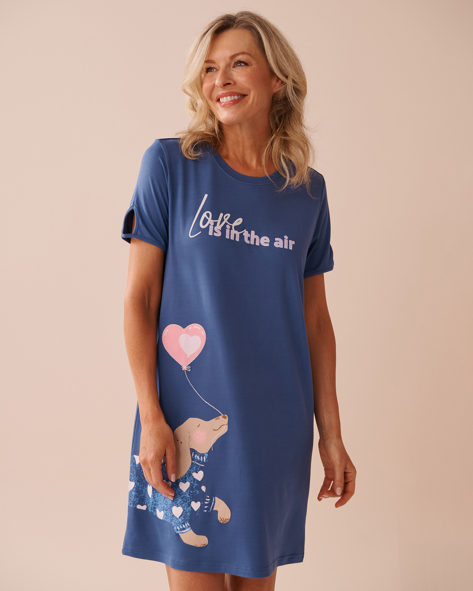 LA VIE EN ROSE Dog Print Super Soft Short Sleeve Sleepshirt Grey Blue 40500402 - View1