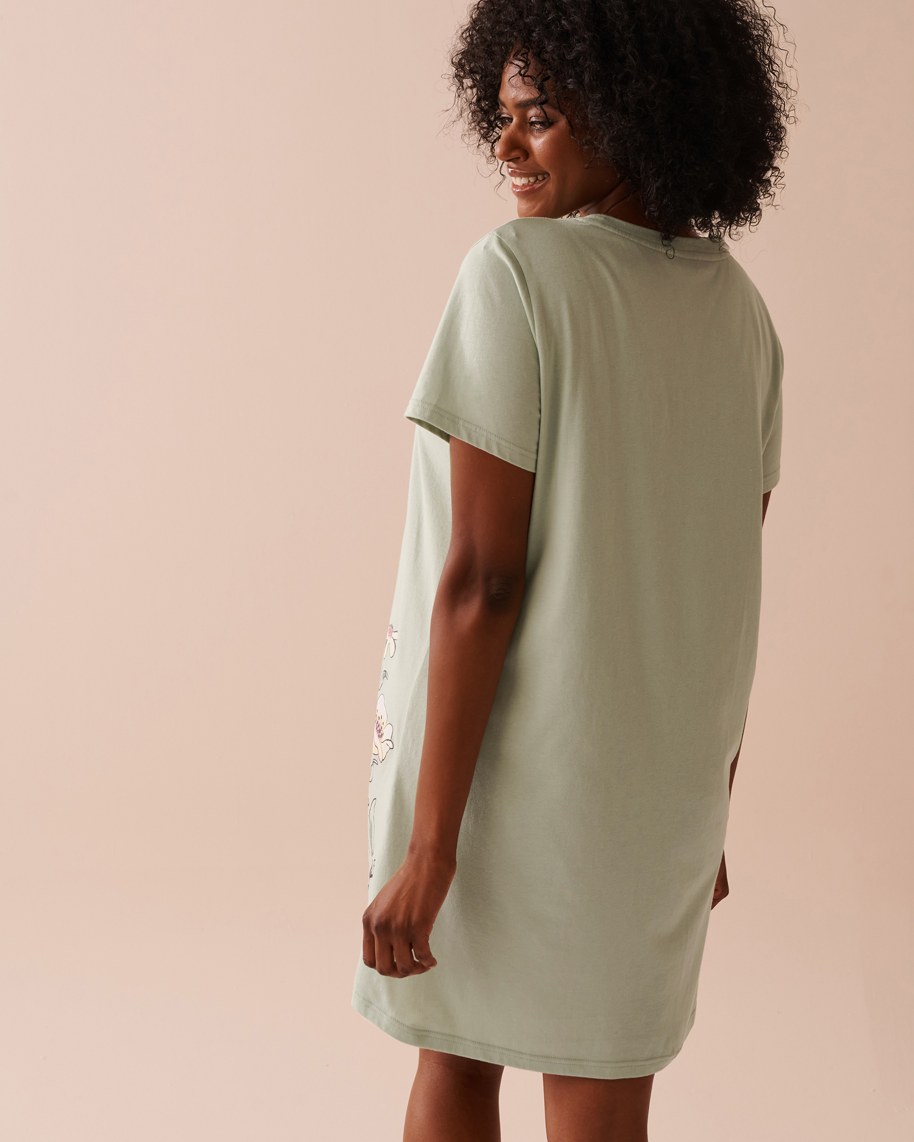 LA VIE EN ROSE Sunflower Print Cotton Short Sleeve Sleepshirt Frosty Green 40500412 - View2