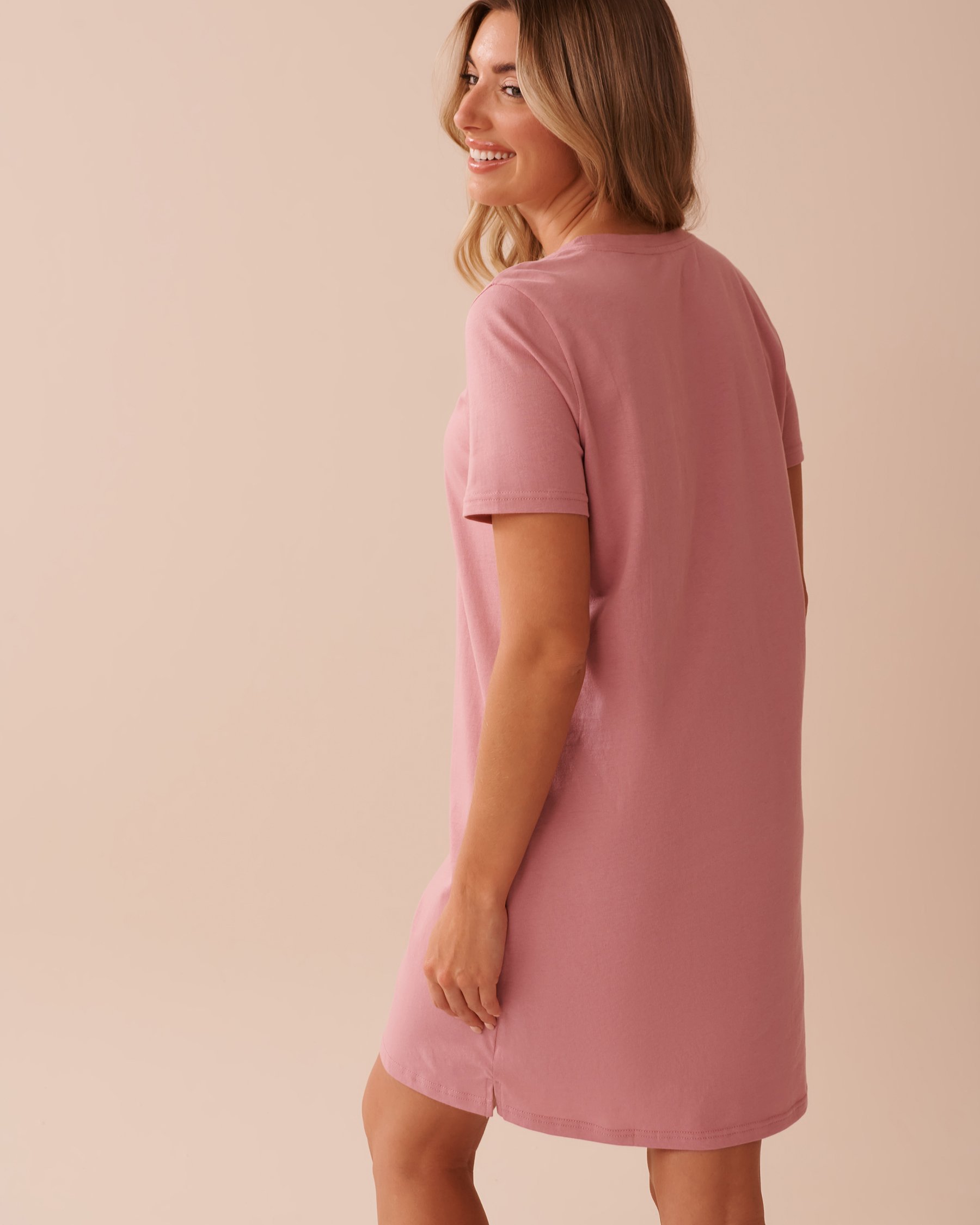 LA VIE EN ROSE Bee Print Cotton Short Sleeve Sleepshirt Old Pink 40500412 - View2