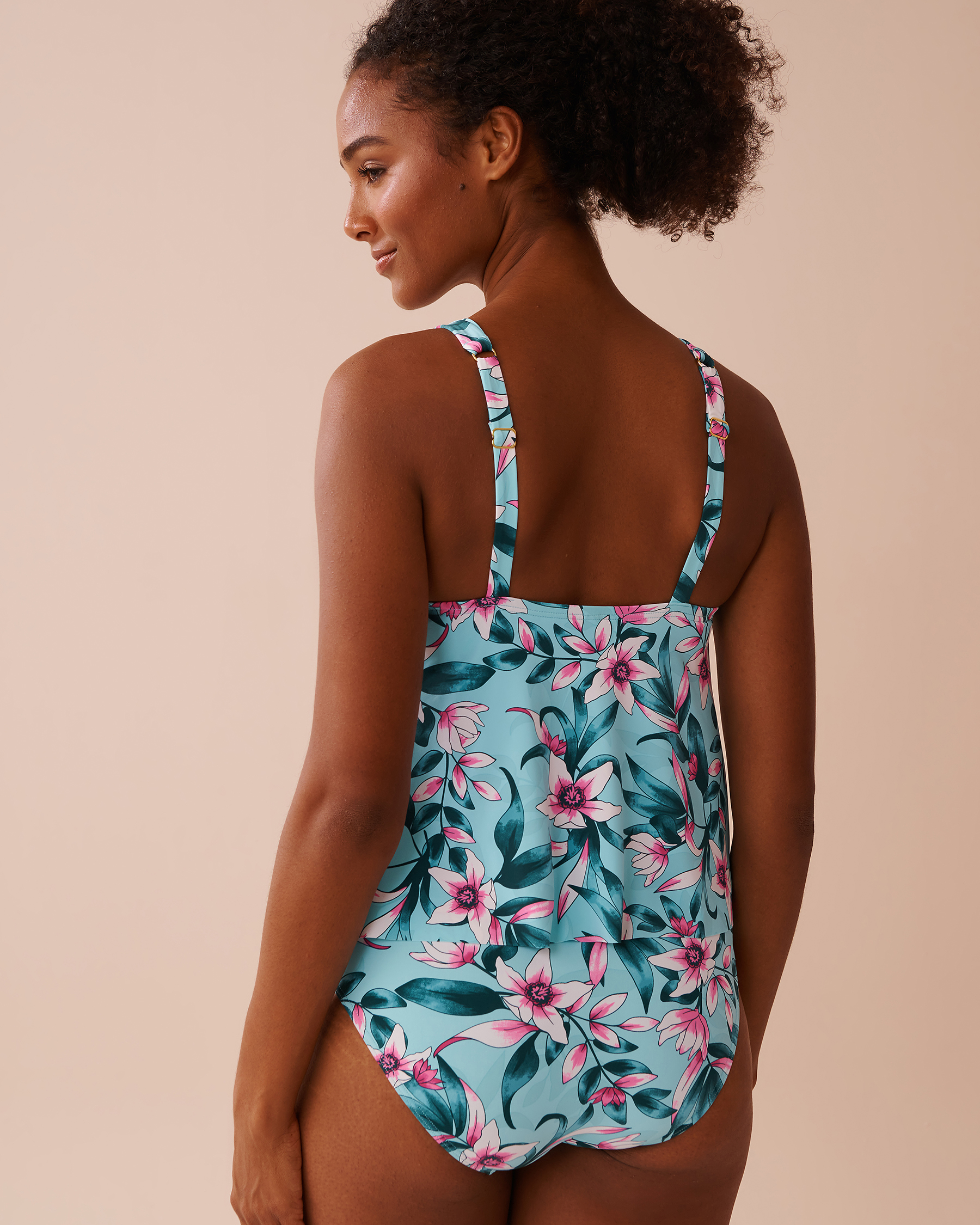 LA VIE EN ROSE AQUA BEACH BLOOMS D Cup High Neck Tankini Top Beach Blooms 70200155 - View2