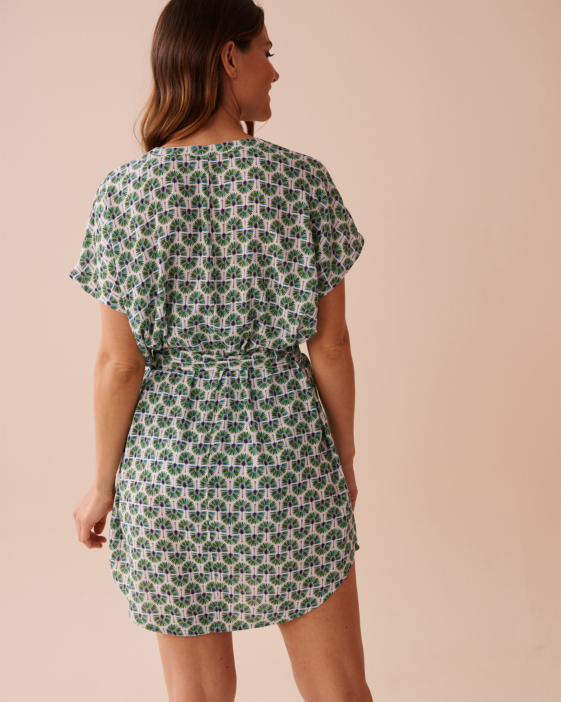 LA VIE EN ROSE AQUA Gauze Short Dress Geo Palm Tree 80300106 - View2