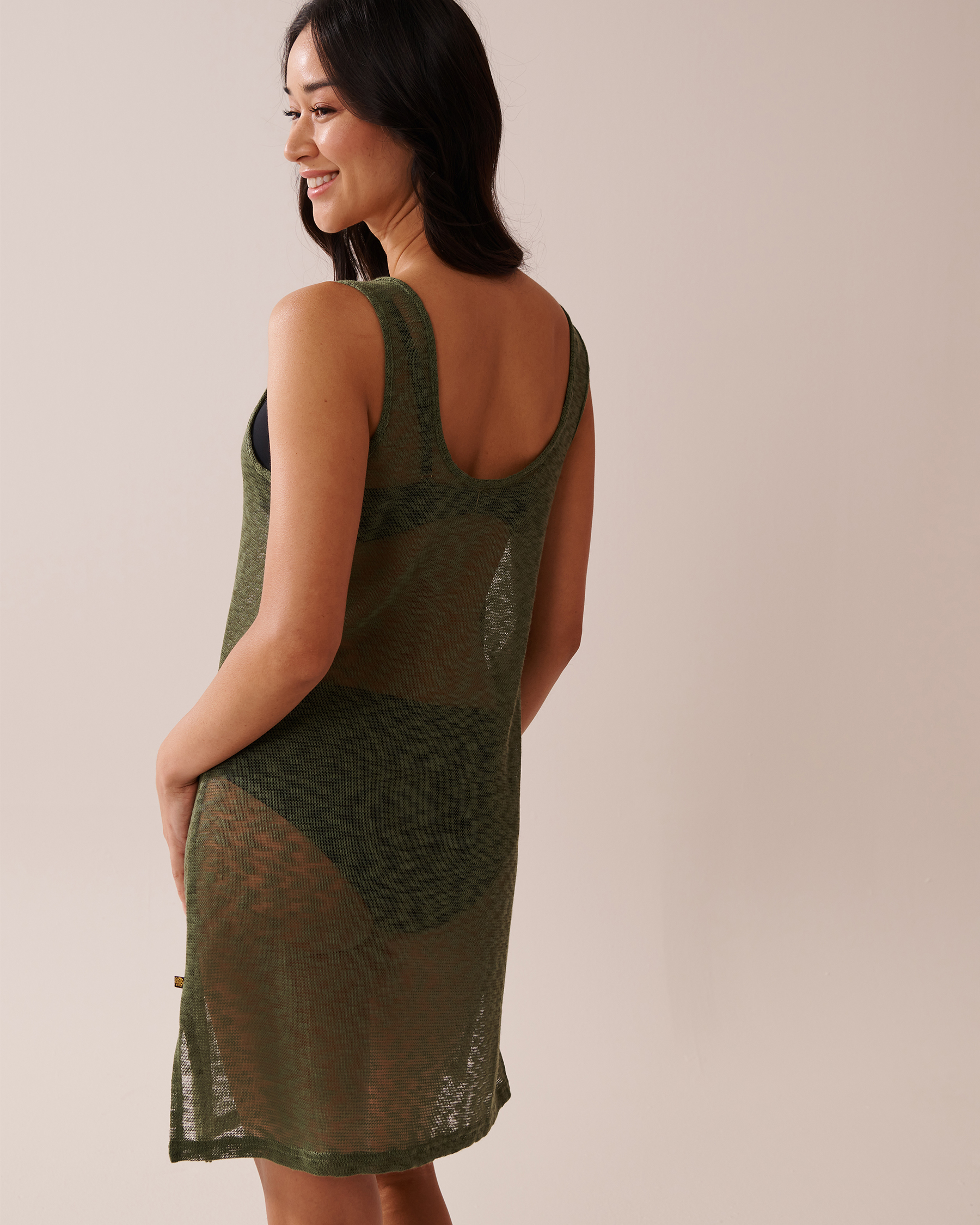 LA VIE EN ROSE AQUA Tricot Sleeveless Dress Olive Green 80300112 - View2