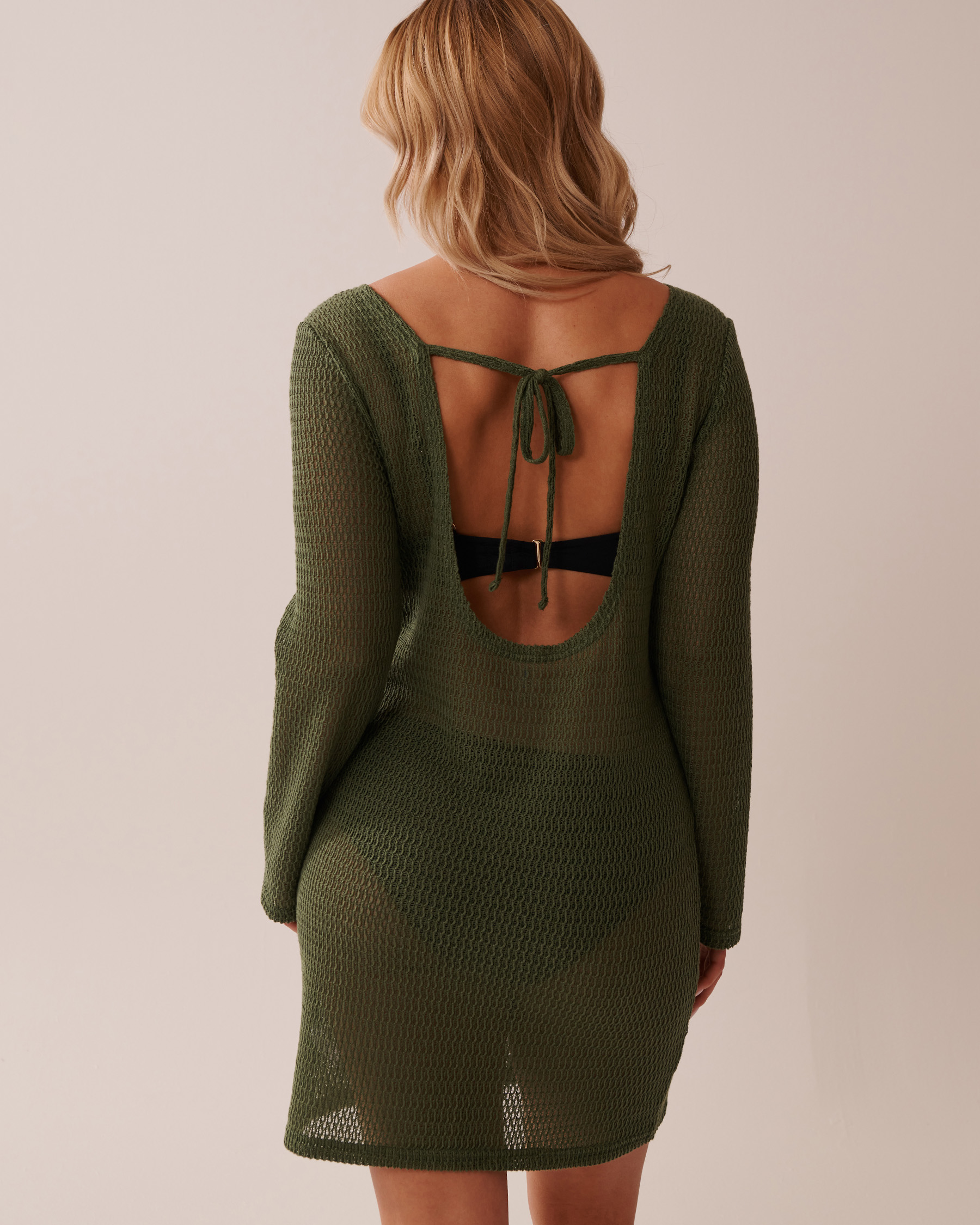 LA VIE EN ROSE AQUA Long Sleeve Crochet Tunic Olive Green 80400063 - View2