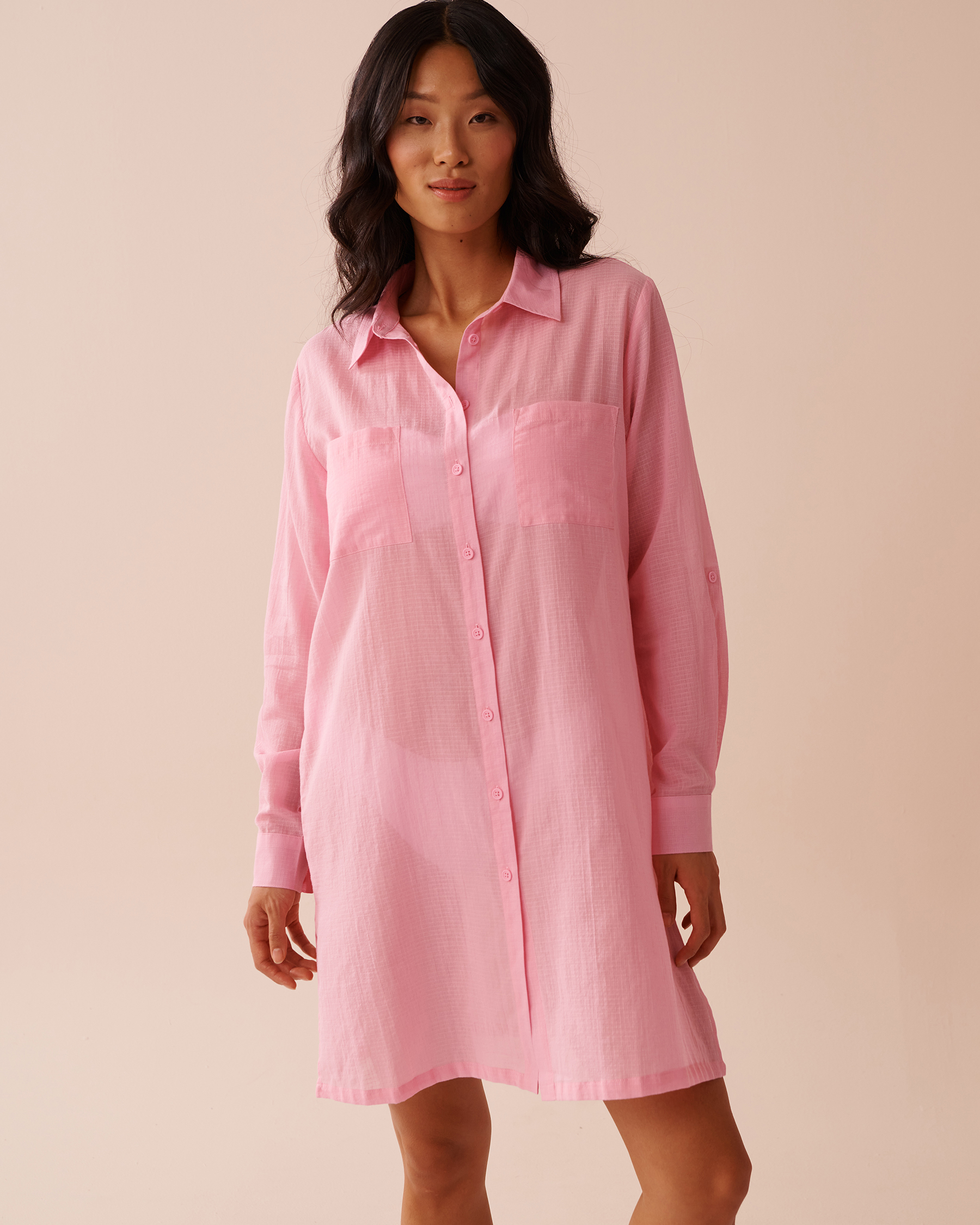 LA VIE EN ROSE AQUA Cotton Long Shirt Pink 80400064 - View1