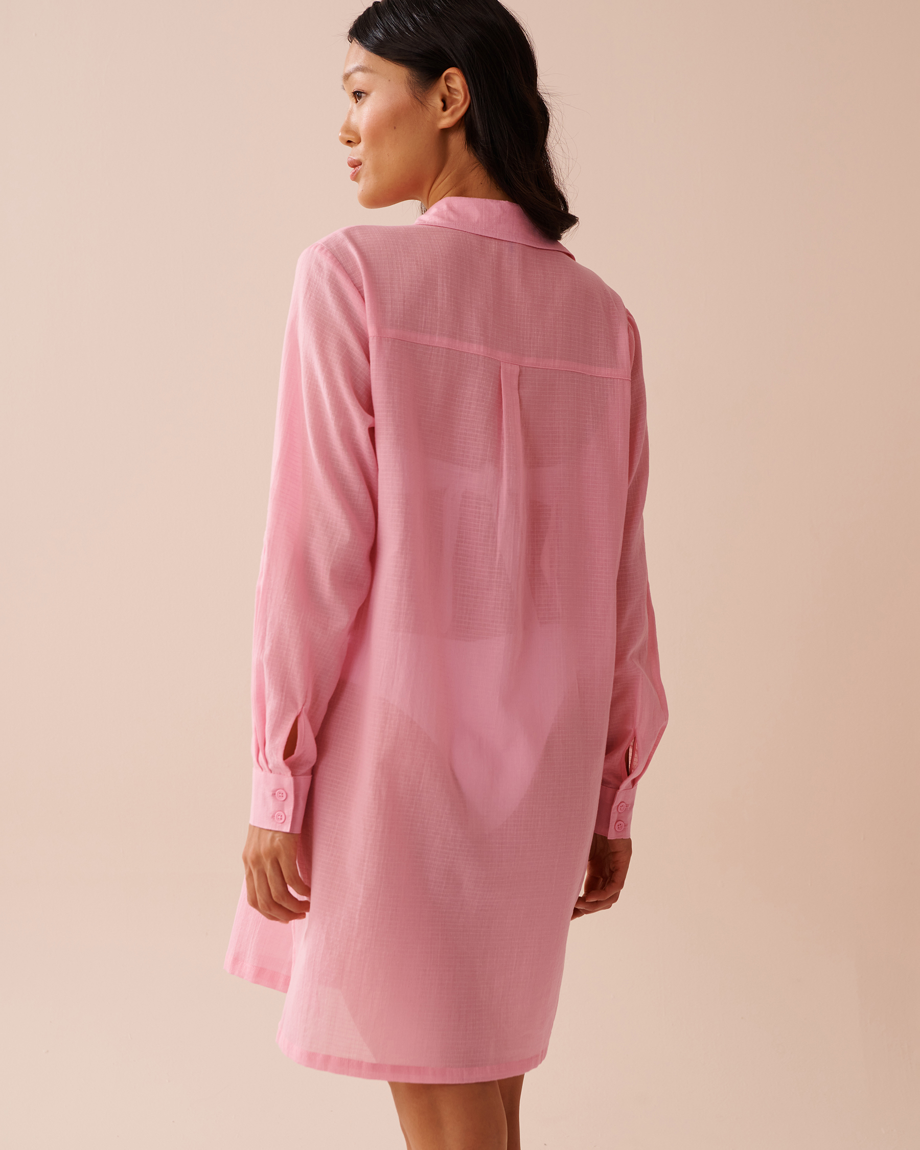LA VIE EN ROSE AQUA Cotton Long Shirt Pink 80400064 - View2