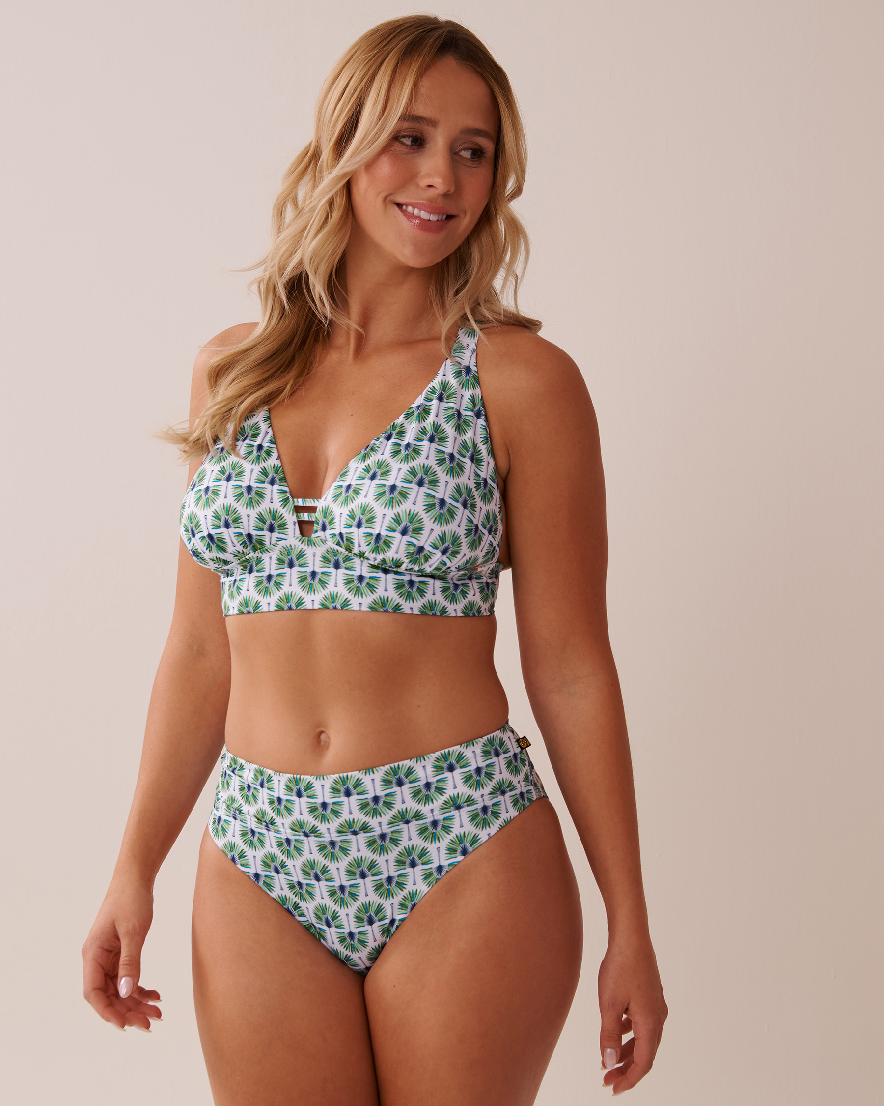 LA VIE EN ROSE AQUA GEO PALM TREE D Cup Long Triangle Bikini Top Geo Palm Tree 70200159 - View1