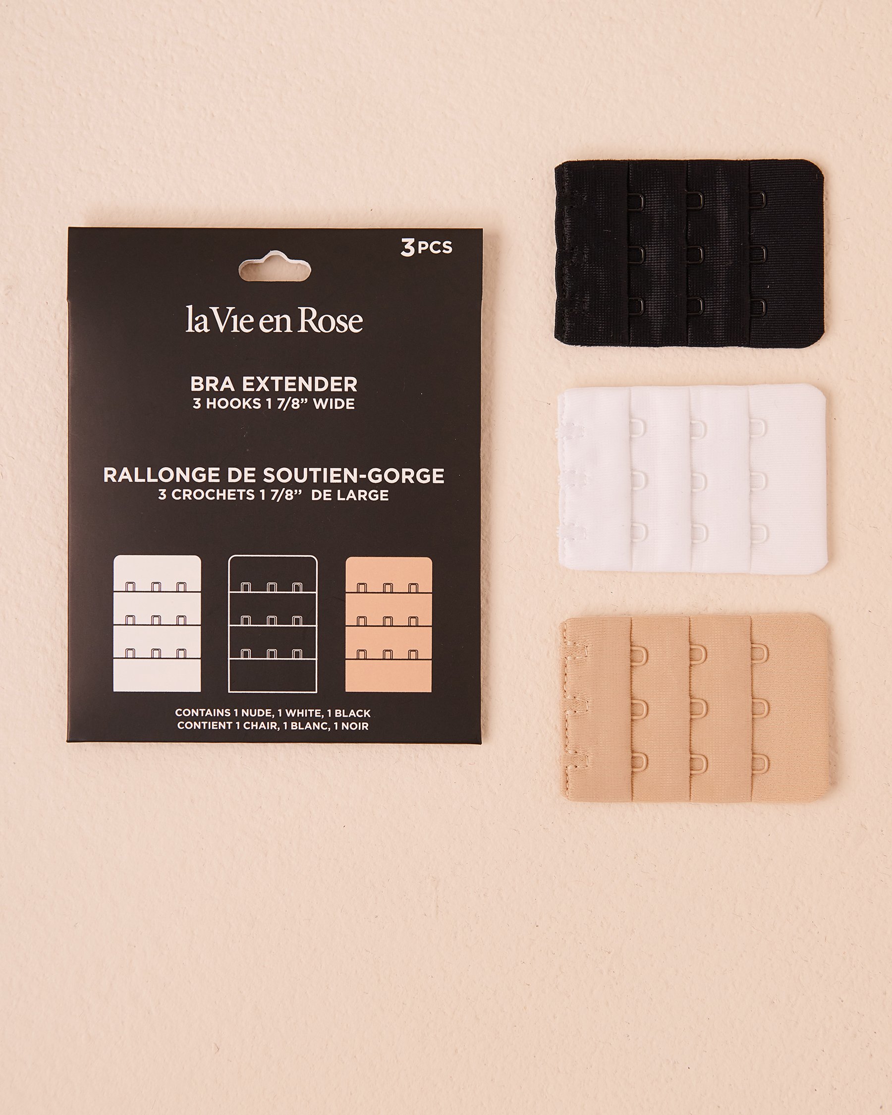 LA VIE EN ROSE 3Pcs Set of 1 7/8'' Wide 3-Hook Bra Extenders Black/White/Latte 10400016 - View1
