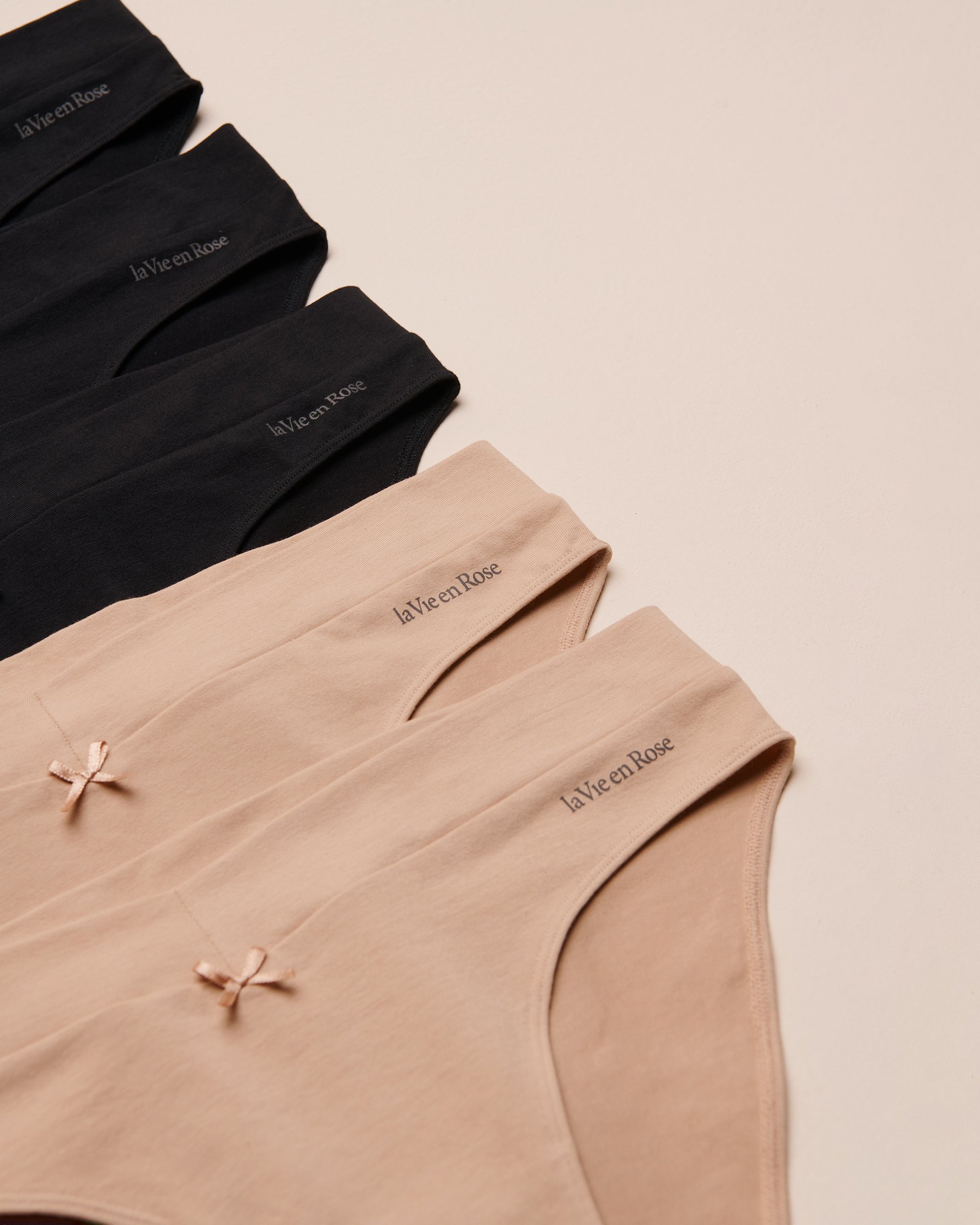 LA VIE EN ROSE 5-Pack Cotton Bikini Panty Black/Latte 564212000-5P - View2