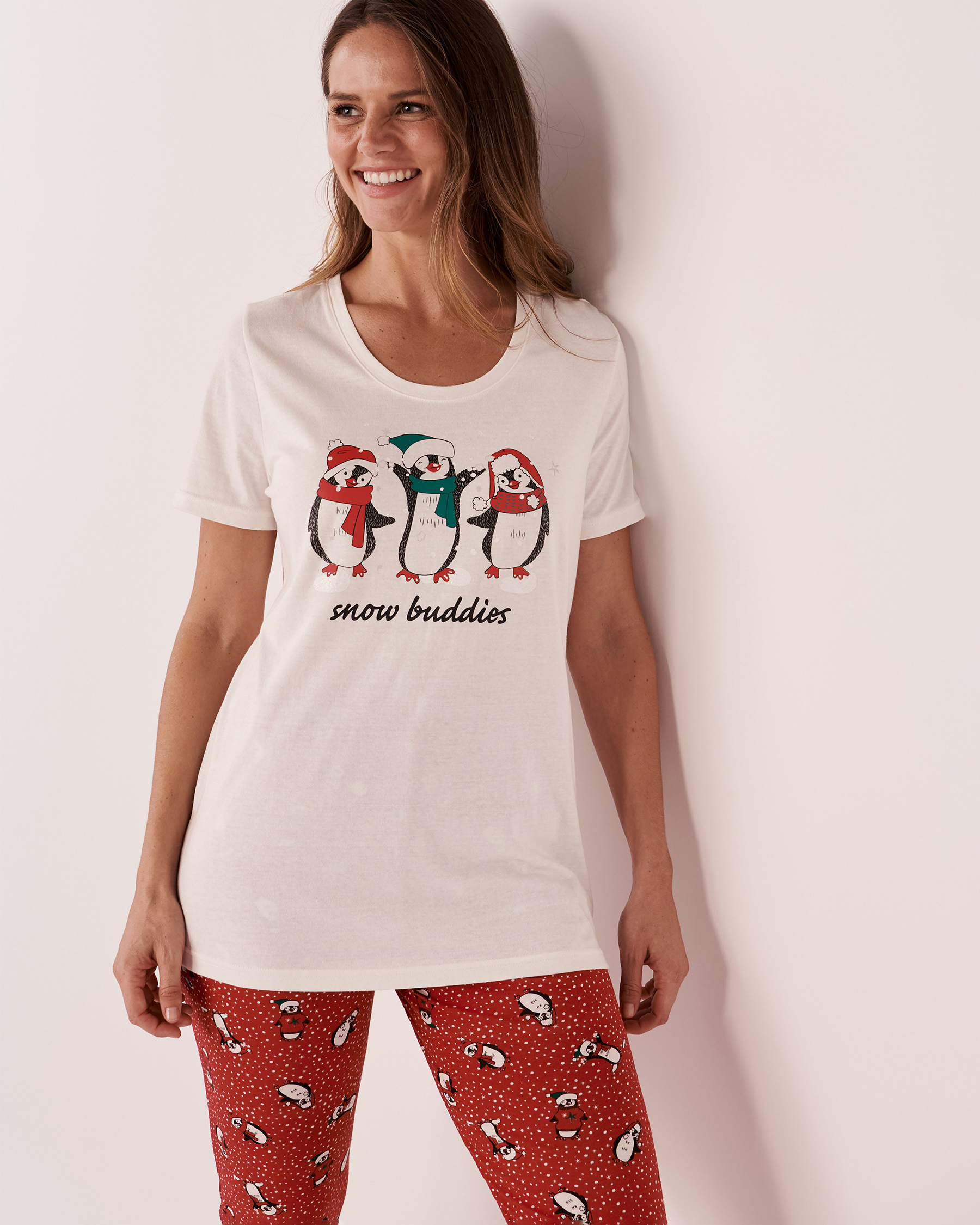 LA VIE EN ROSE Winter Print Short Sleeves PJ Set Festive penguins 40400033 - View1