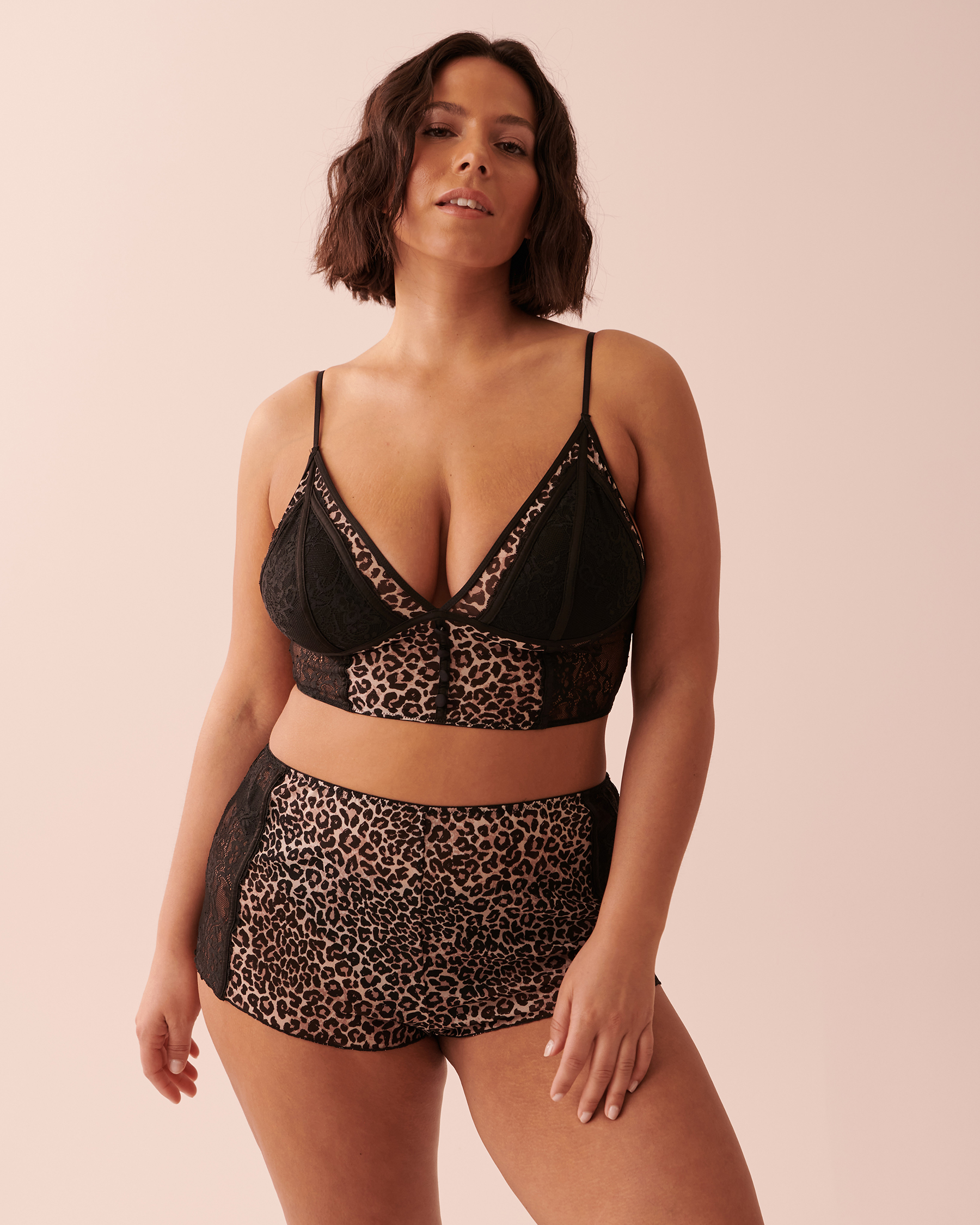 LA VIE EN ROSE Leopard Print Mesh and Lace 2-piece Set Leopard 60400027 - View1