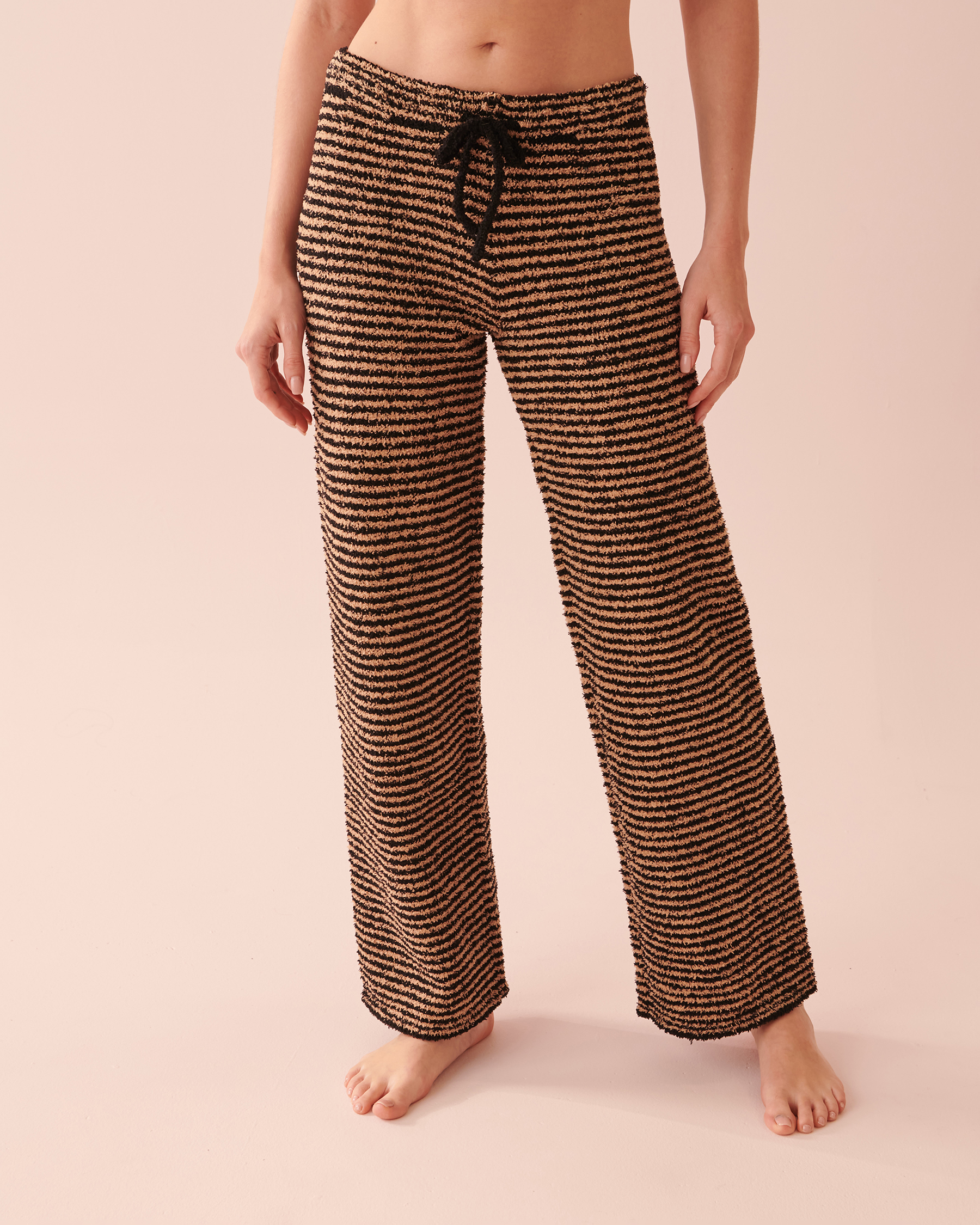 LA VIE EN ROSE Chenille Pants Black and Caramel Stripes 50200062 - View1