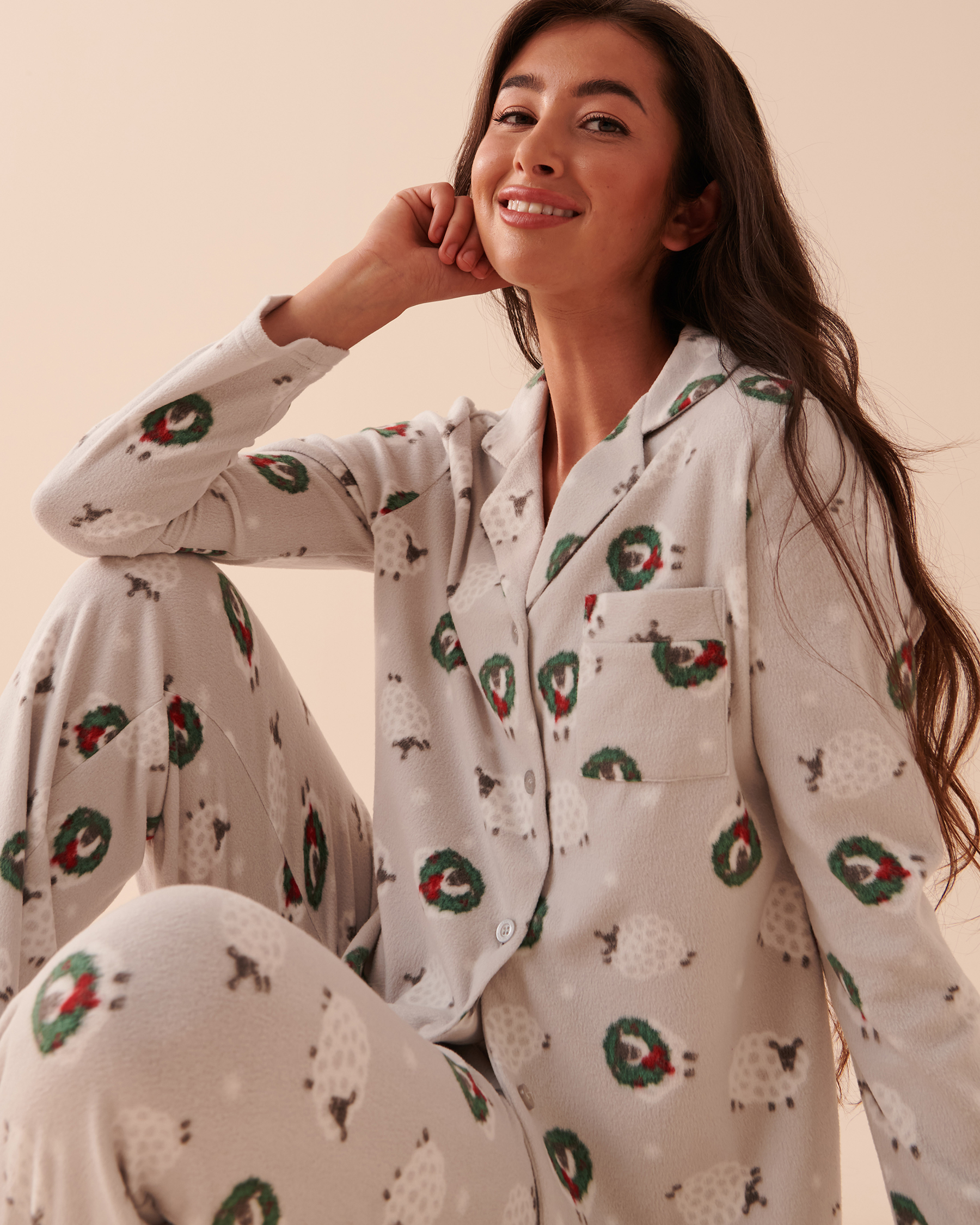 LA VIE EN ROSE Animal Micropolar PJ Set Wooly Holiday 40400054 - View1