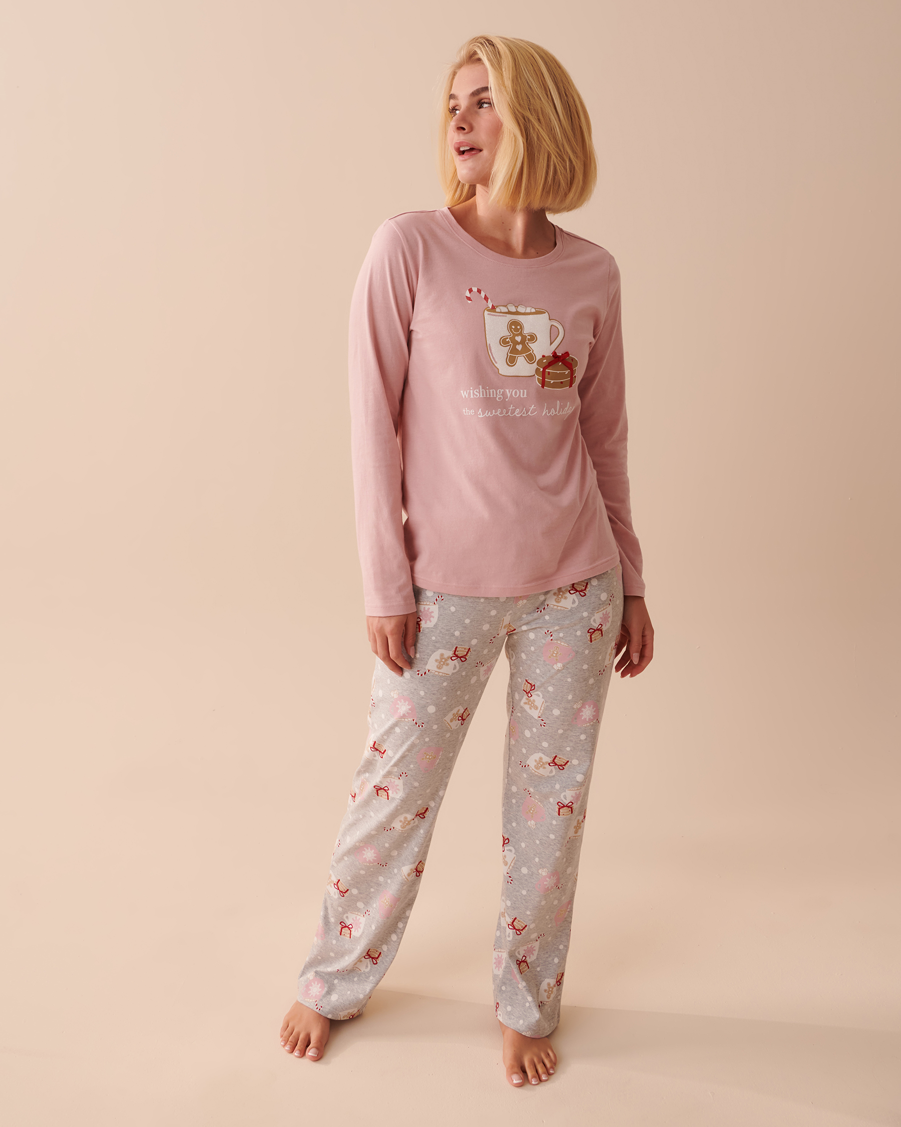 LA VIE EN ROSE Winter Print Cotton PJ Set Festive Sips & Cookies 40400057 - View1