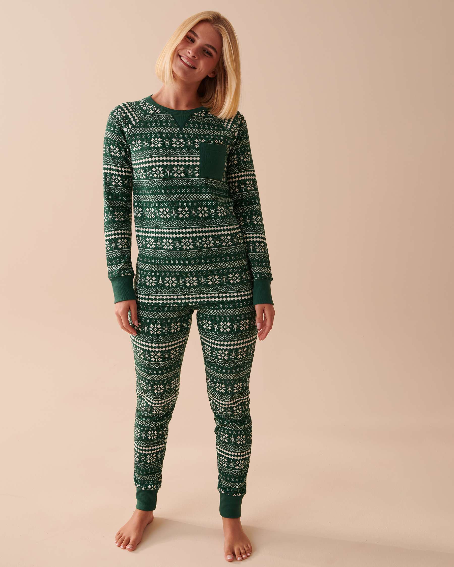 LA VIE EN ROSE Fair Isle Waffle Knit PJ Set Green Fair Isle 40400059 - View1