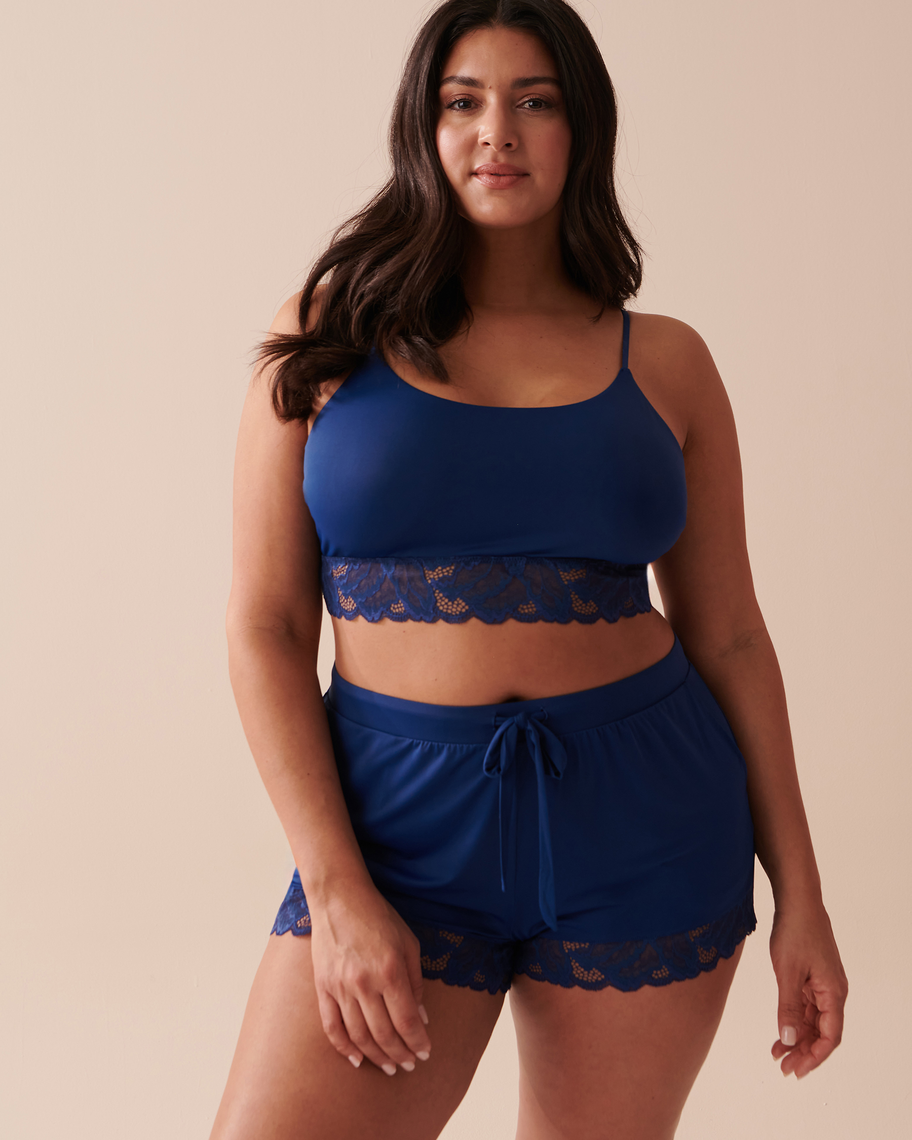 LA VIE EN ROSE Lace Detail Crop Cami Dark Blue 60100098 - View1