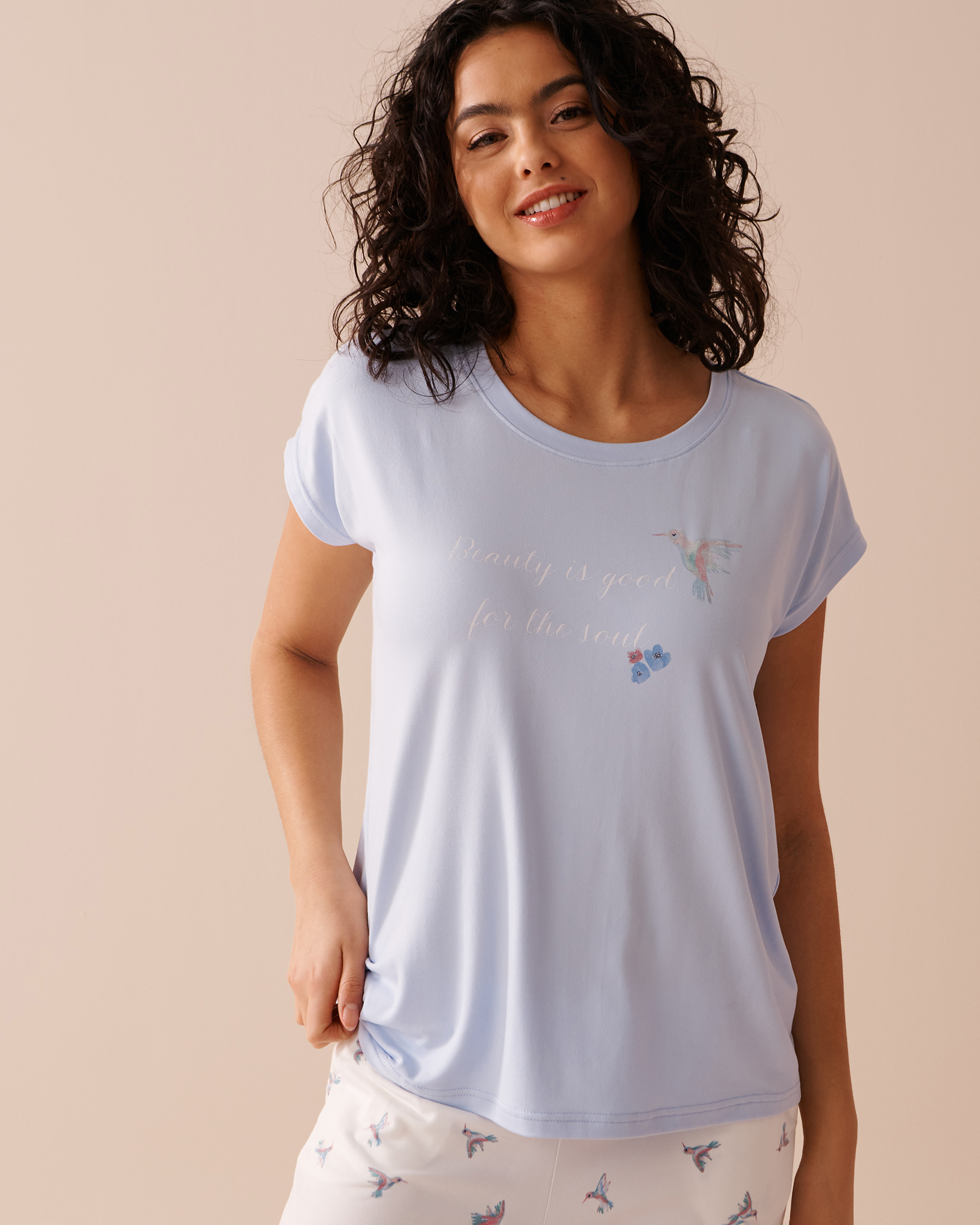 LA VIE EN ROSE Hummingbird Print Super Soft T-shirt Periwinkle 40100561 - View1