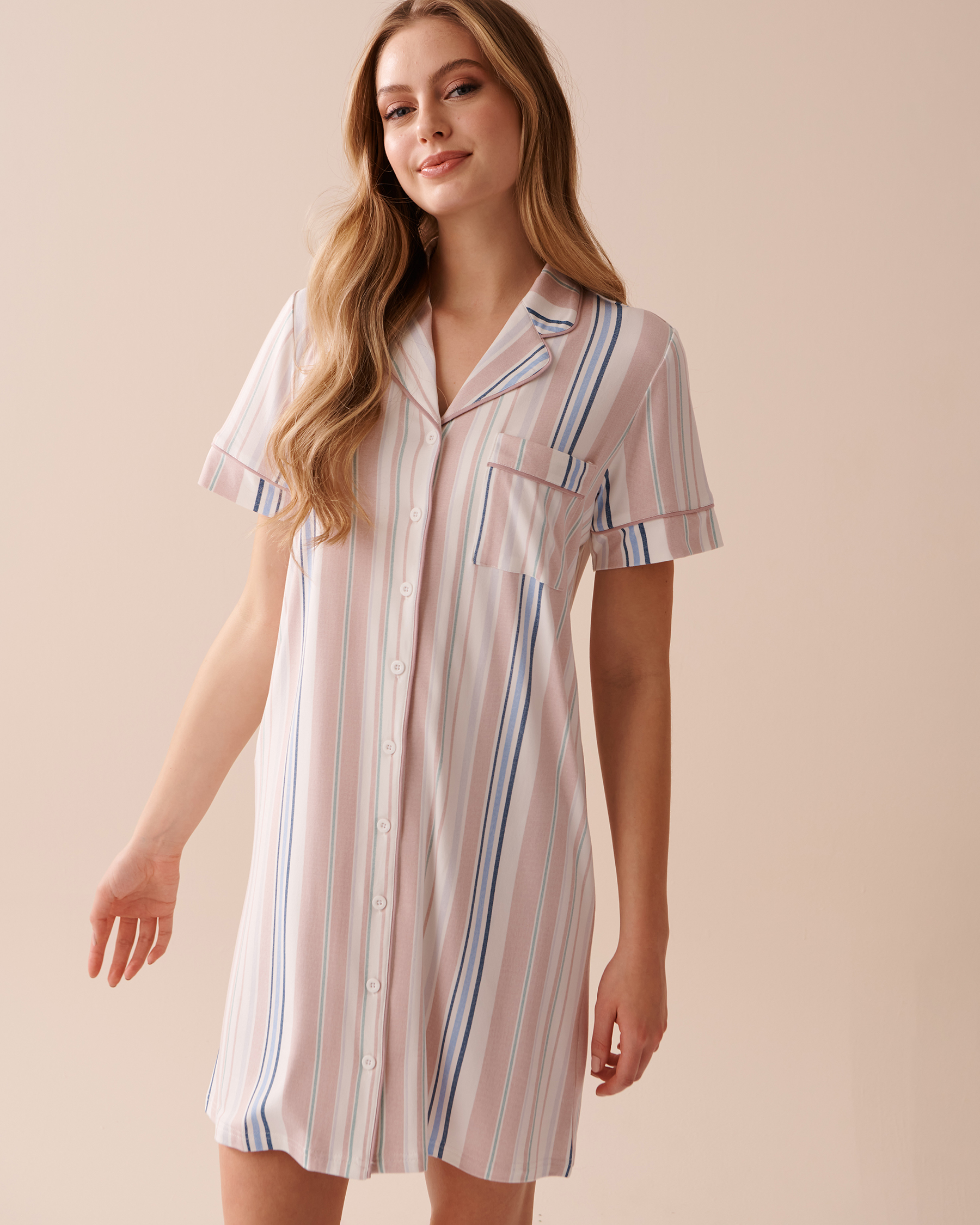 LA VIE EN ROSE Pastel Stripes Super Soft Button-down Sleepshirt Pastel Stripes 40500342 - View1