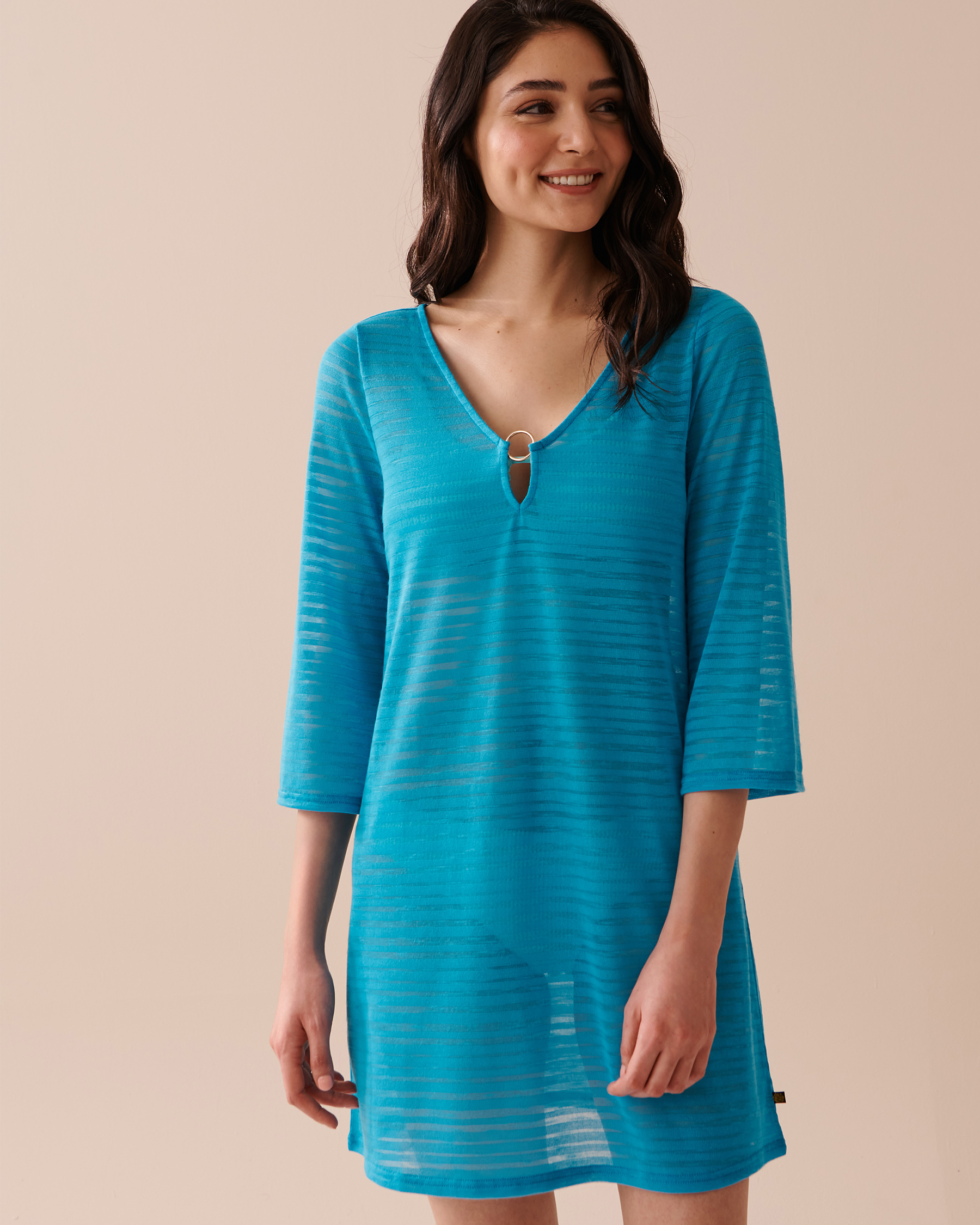 LA VIE EN ROSE AQUA 3/4 Sleeve Shadow Stripe Tunic Ocean Blue 80300092 - View1