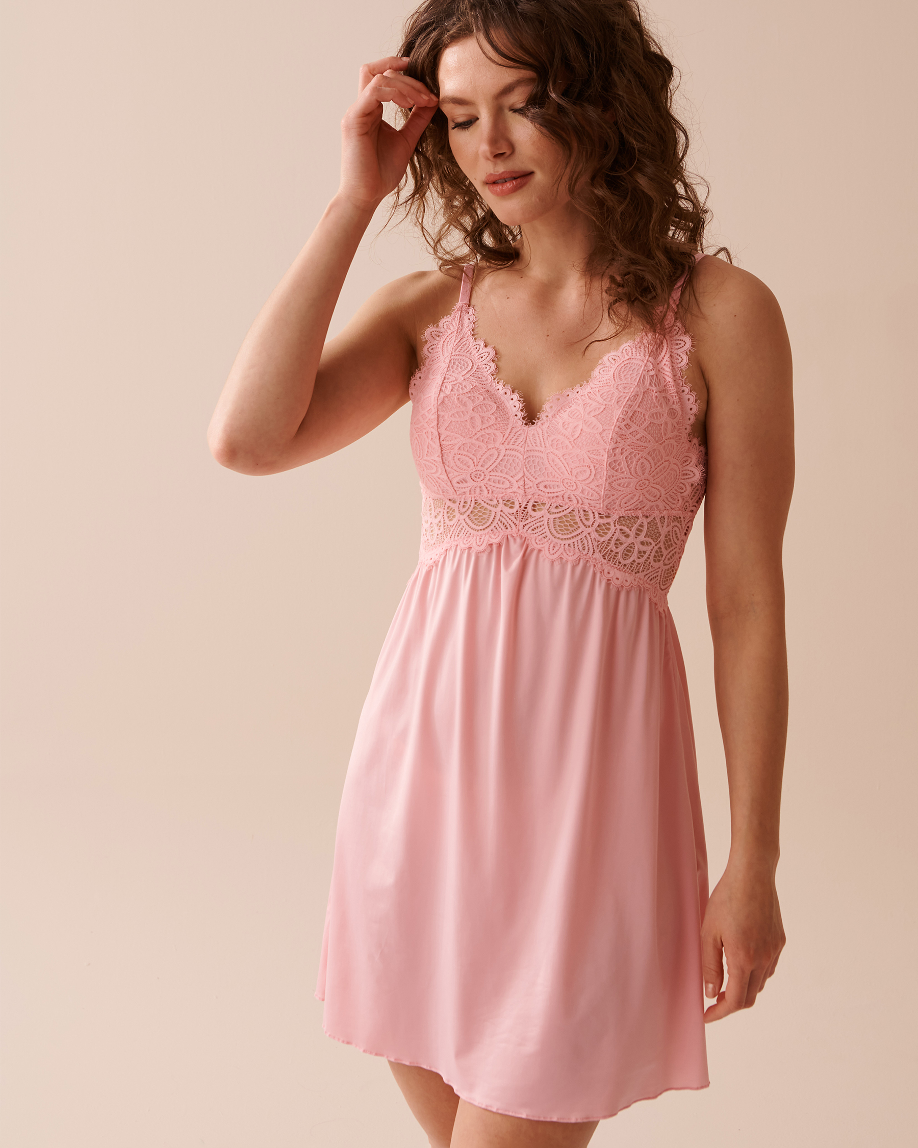 LA VIE EN ROSE Lace Overlay Nightie Candy Pink 60500148 - View1