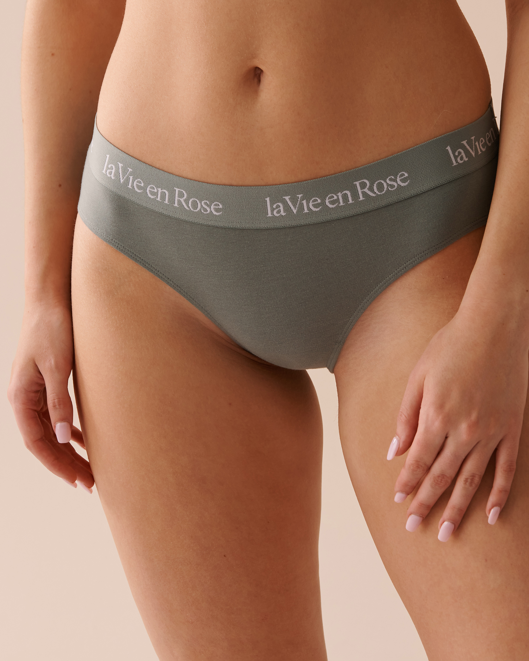 LA VIE EN ROSE Culotte bikini coton et bande élastique logo Vert olive 20100460 - View1