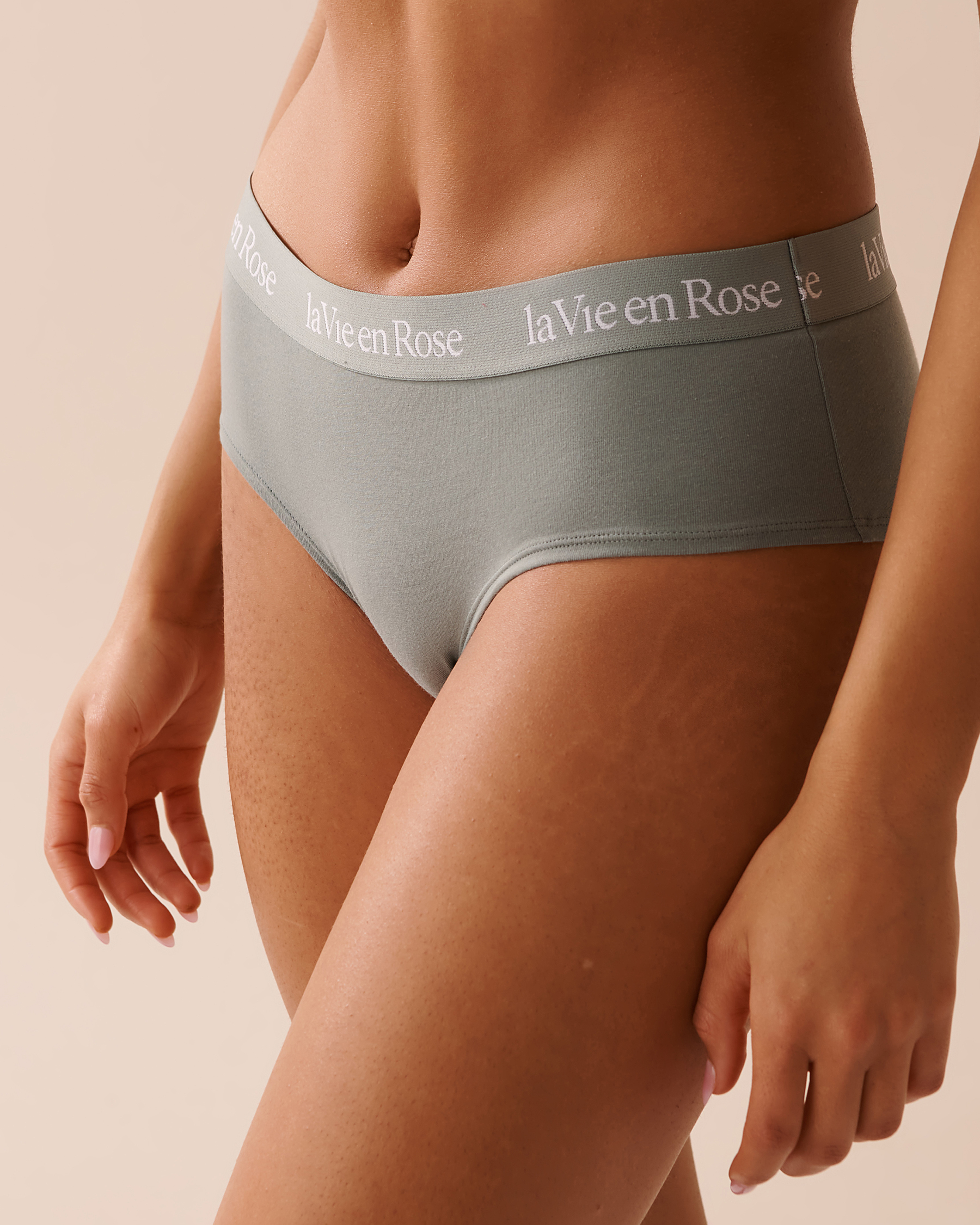 LA VIE EN ROSE Cotton and Logo Elastic Band Hiphugger Panty Olive Green 20100461 - View1