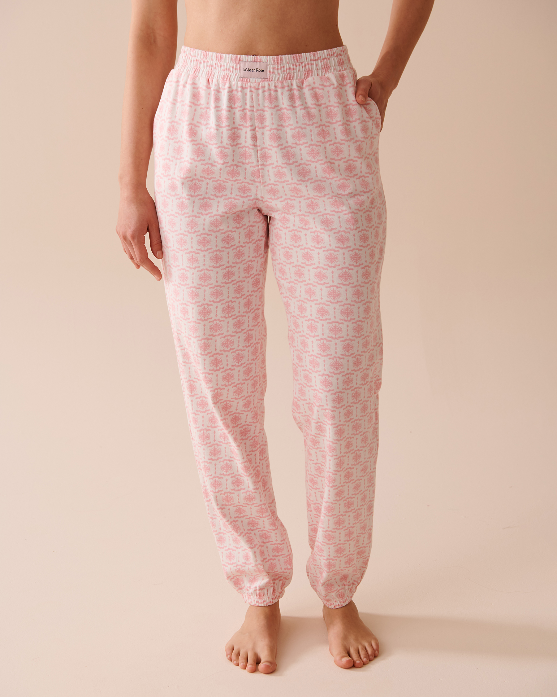 LA VIE EN ROSE Pink Geometric Print Cotton Jogger Pajama Pants Candy Pink Geometric 40200576 - View1