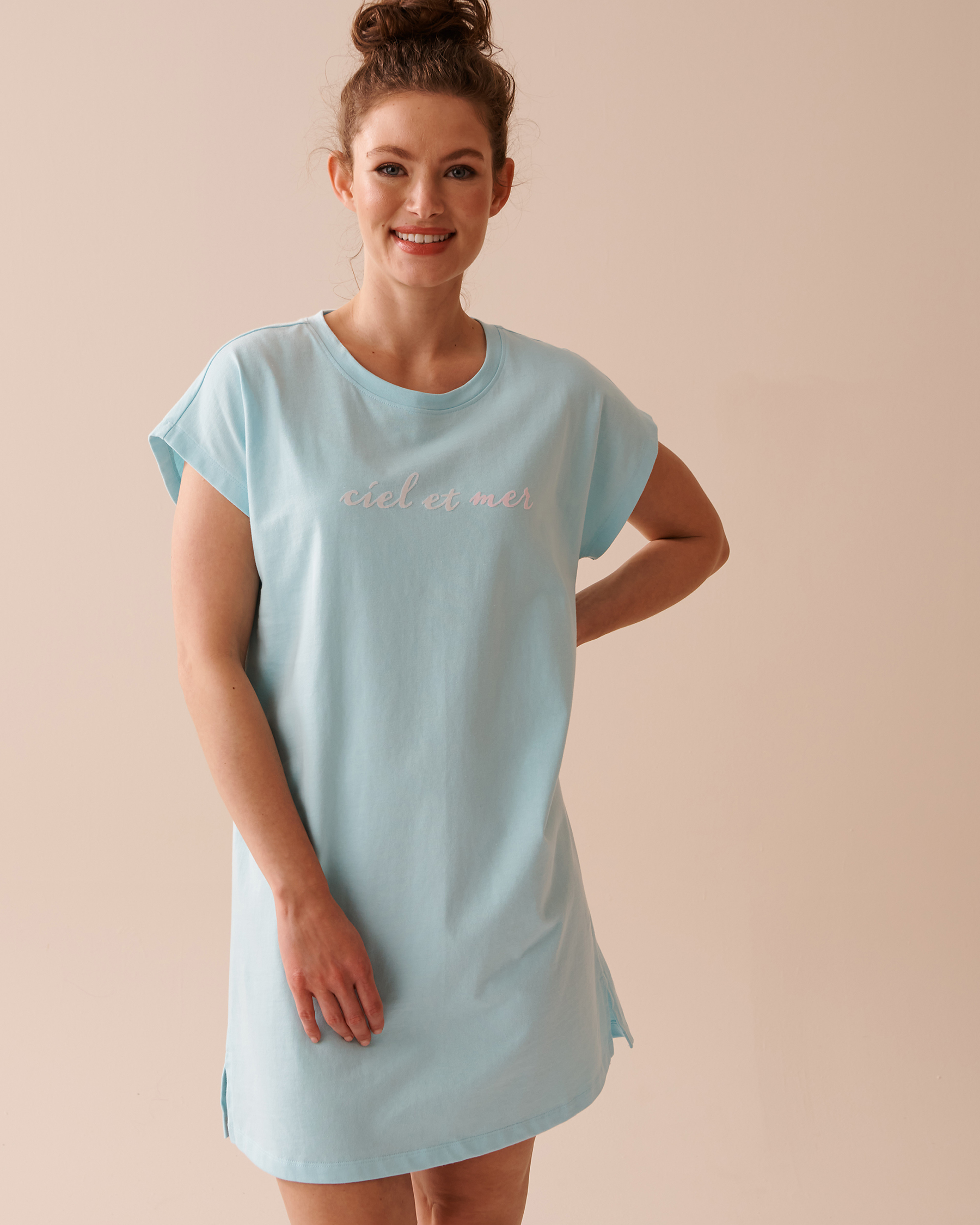 LA VIE EN ROSE Cotton Short Sleeve Sleepshirt Icy Blue 40500358 - View1