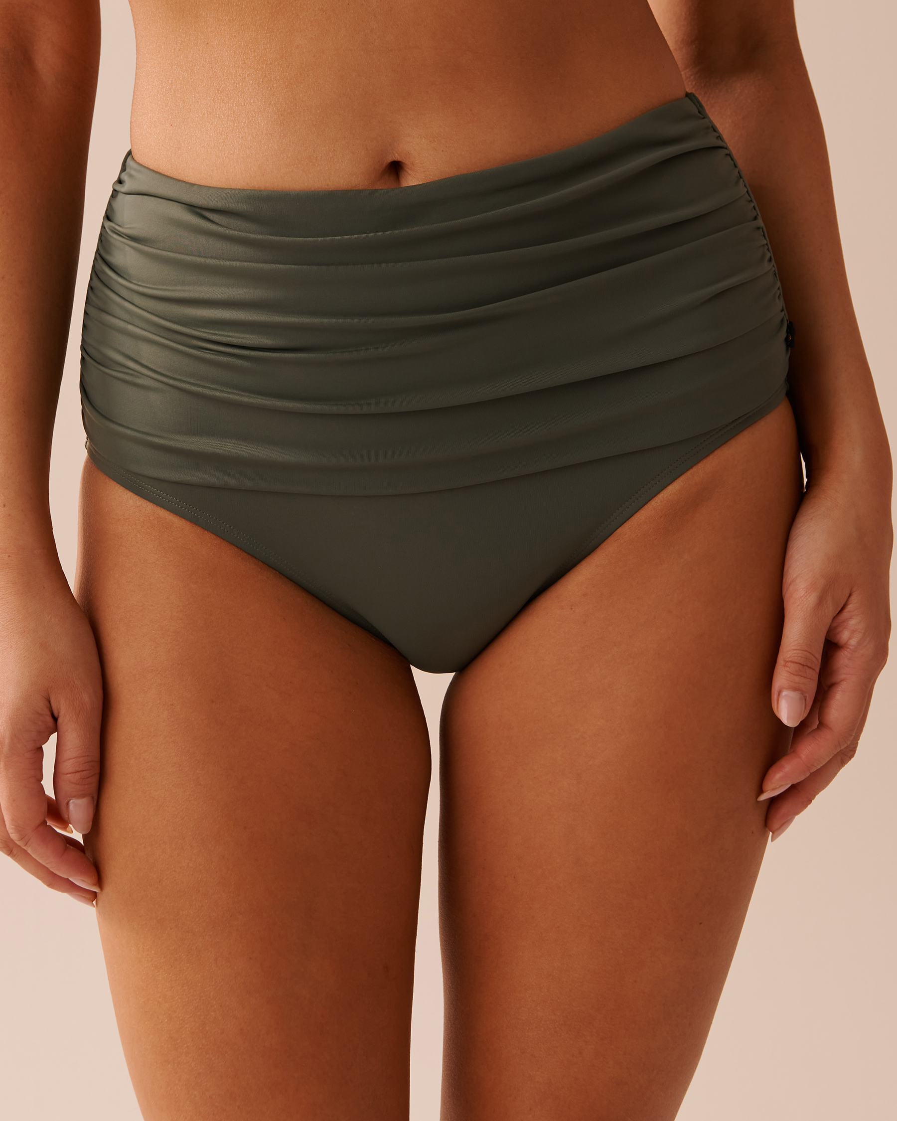 LA VIE EN ROSE AQUA KHAKI Draped High Waist Bikini Bottom Khaki 70300564 - View1