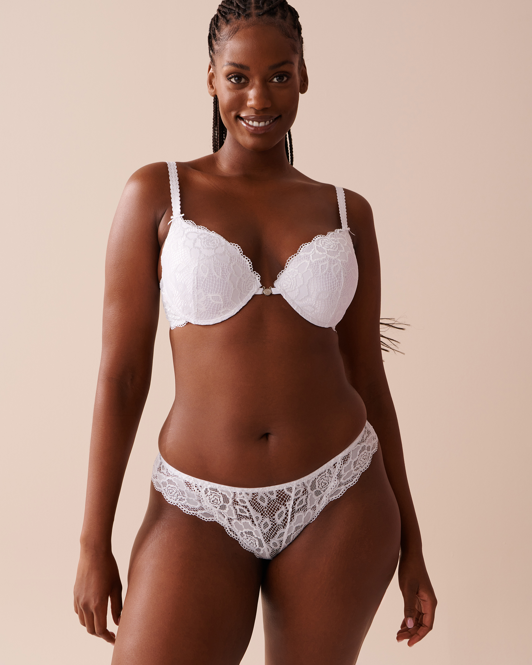 LA VIE EN ROSE Soutien-gorge push-up fermeture avant demi-buste Dentelle blanche 596-115-1-00 - View1